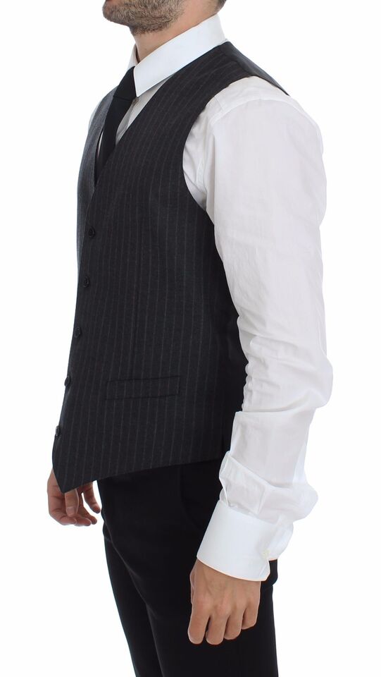 Dolce & Gabbana Gray Striped Wool Logo Vest Gilet Weste Dolce & Gabbana