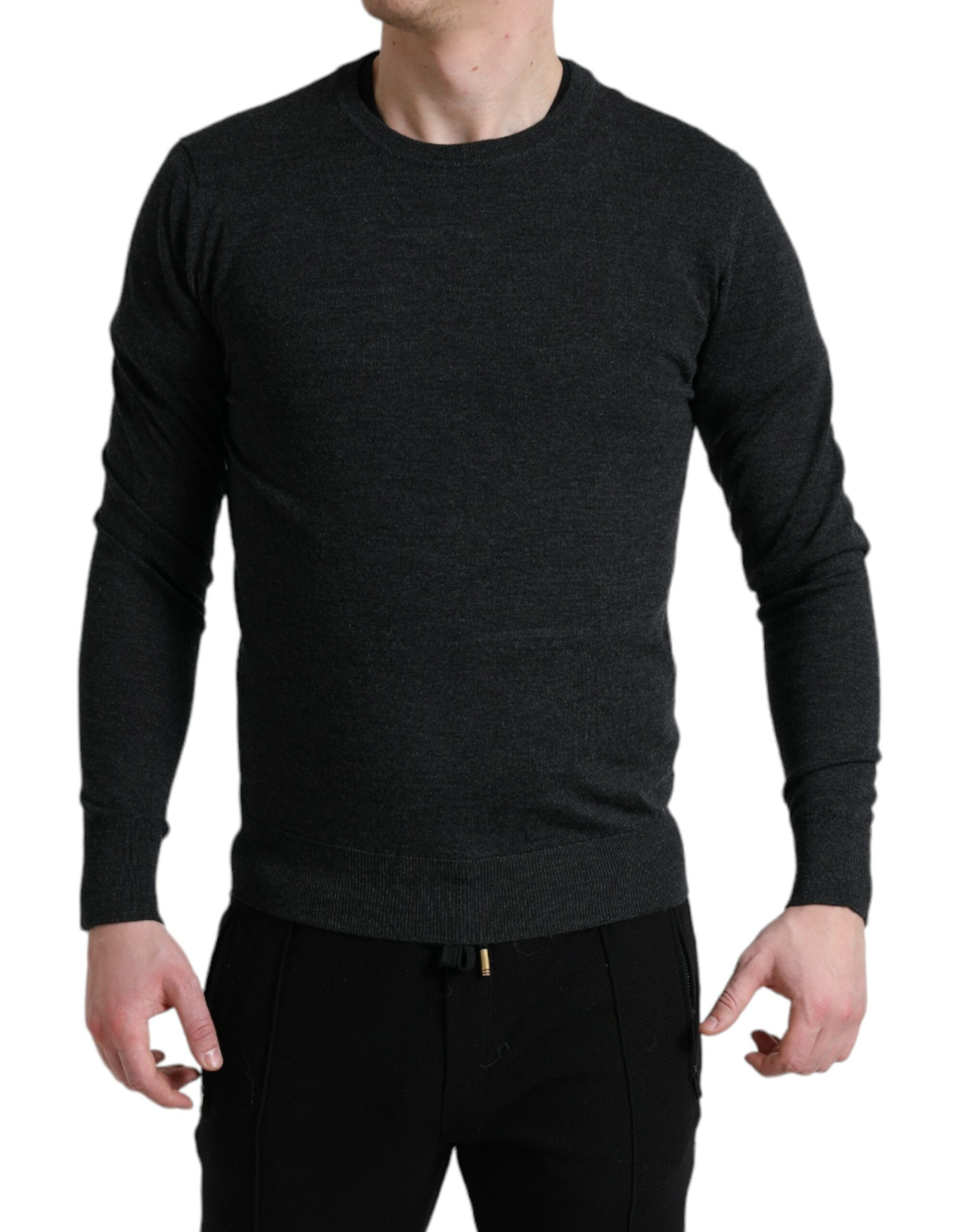 Dolce & Gabbana Gray Wool Round Neck Pullover Sweater Dolce & Gabbana