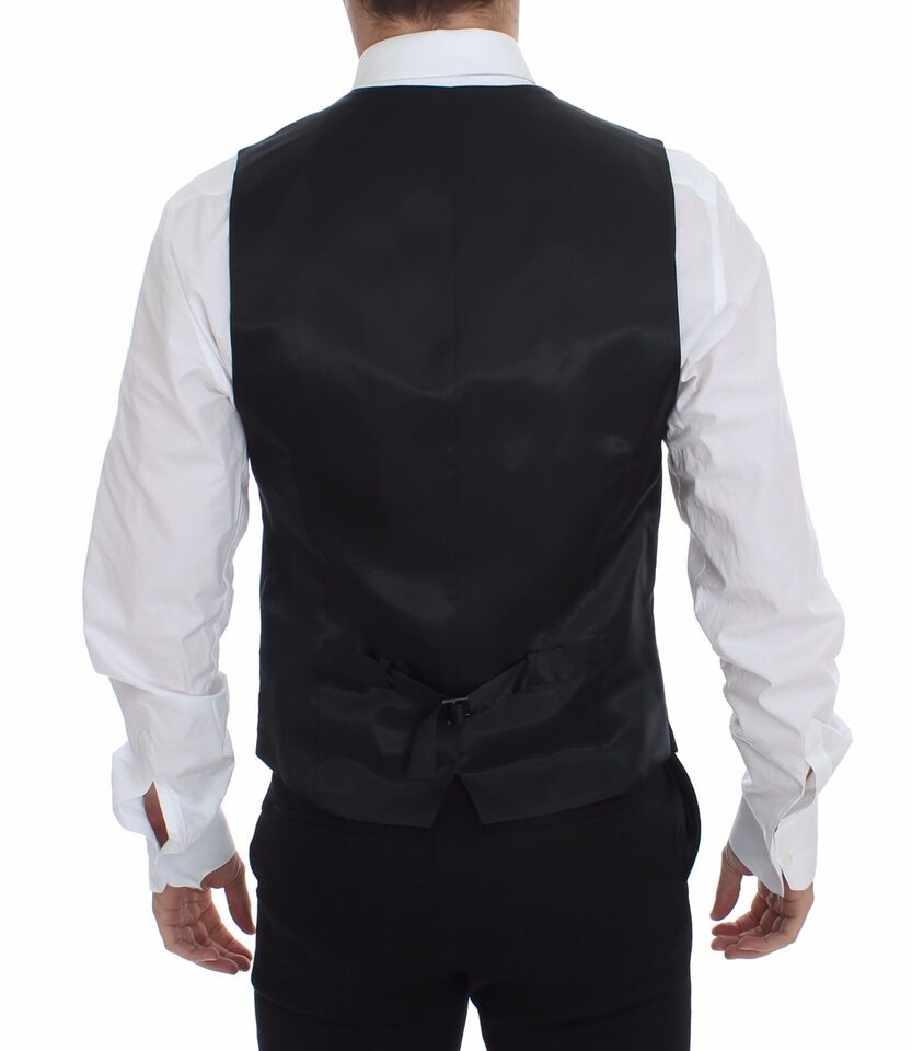 Dolce & Gabbana Gray Striped Wool Logo Vest Gilet Weste Dolce & Gabbana