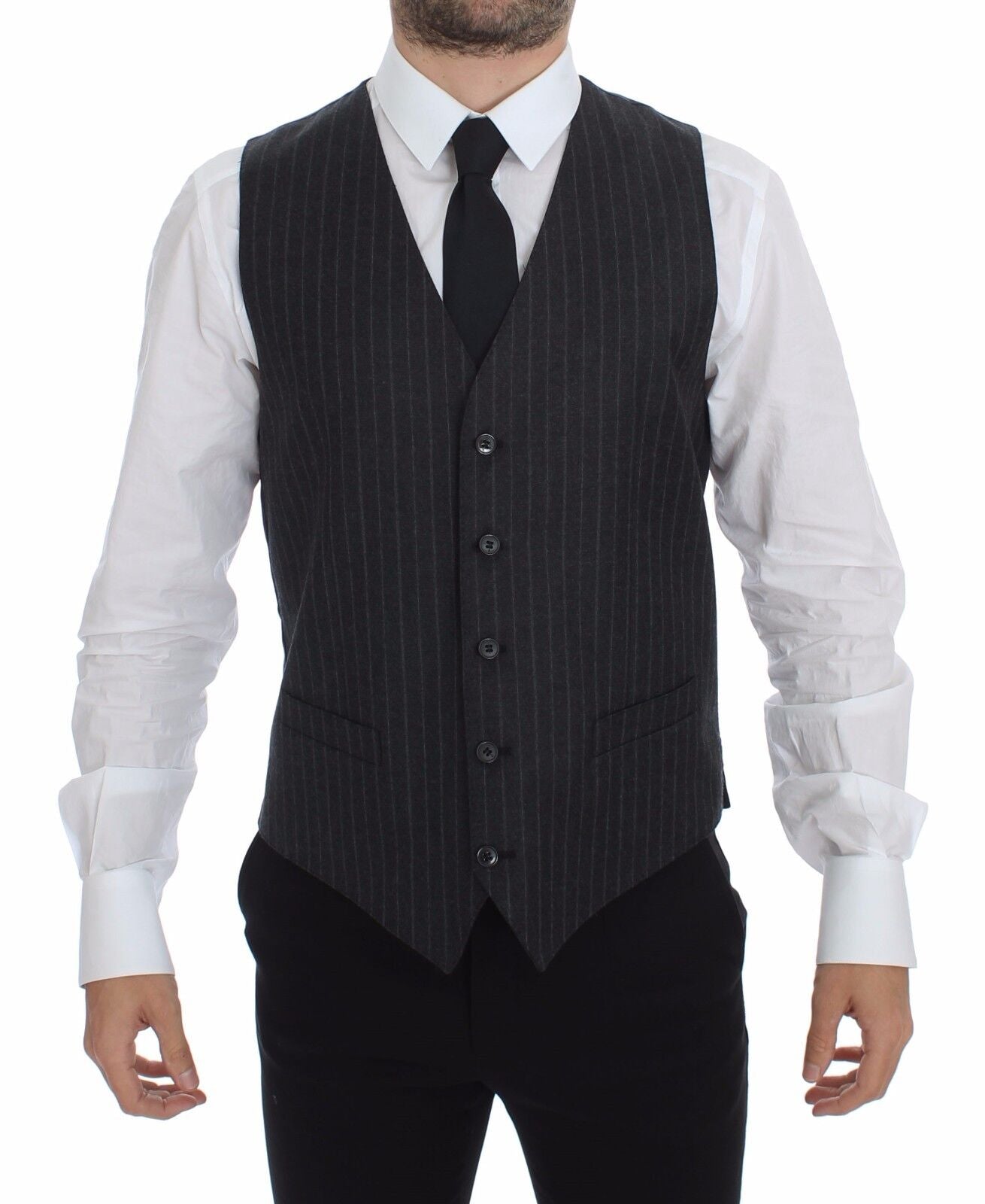 Dolce & Gabbana Gray Striped Wool Logo Vest Gilet Weste Dolce & Gabbana