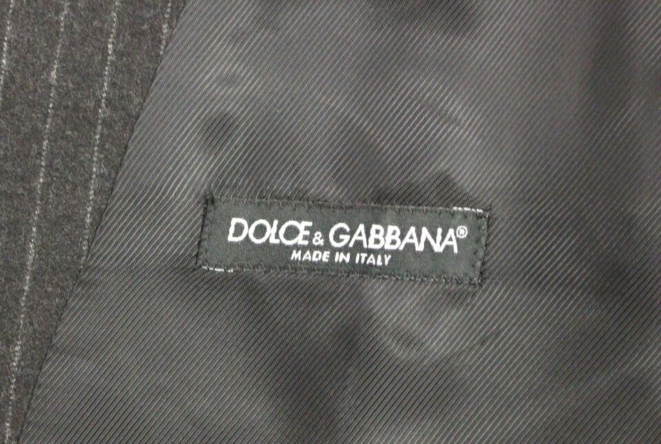 Dolce & Gabbana Gray Striped Wool Logo Vest Gilet Vests Dolce & Gabbana