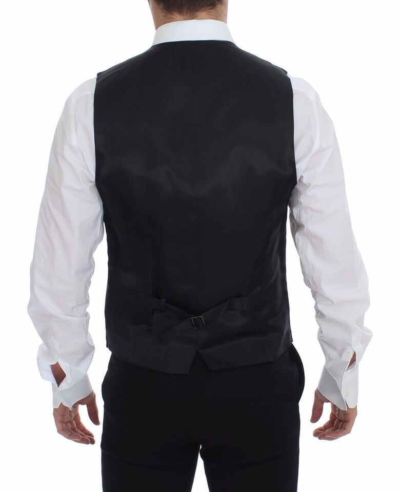 Dolce & Gabbana Gray Striped Wool Logo Vest Gilet Vests Dolce & Gabbana
