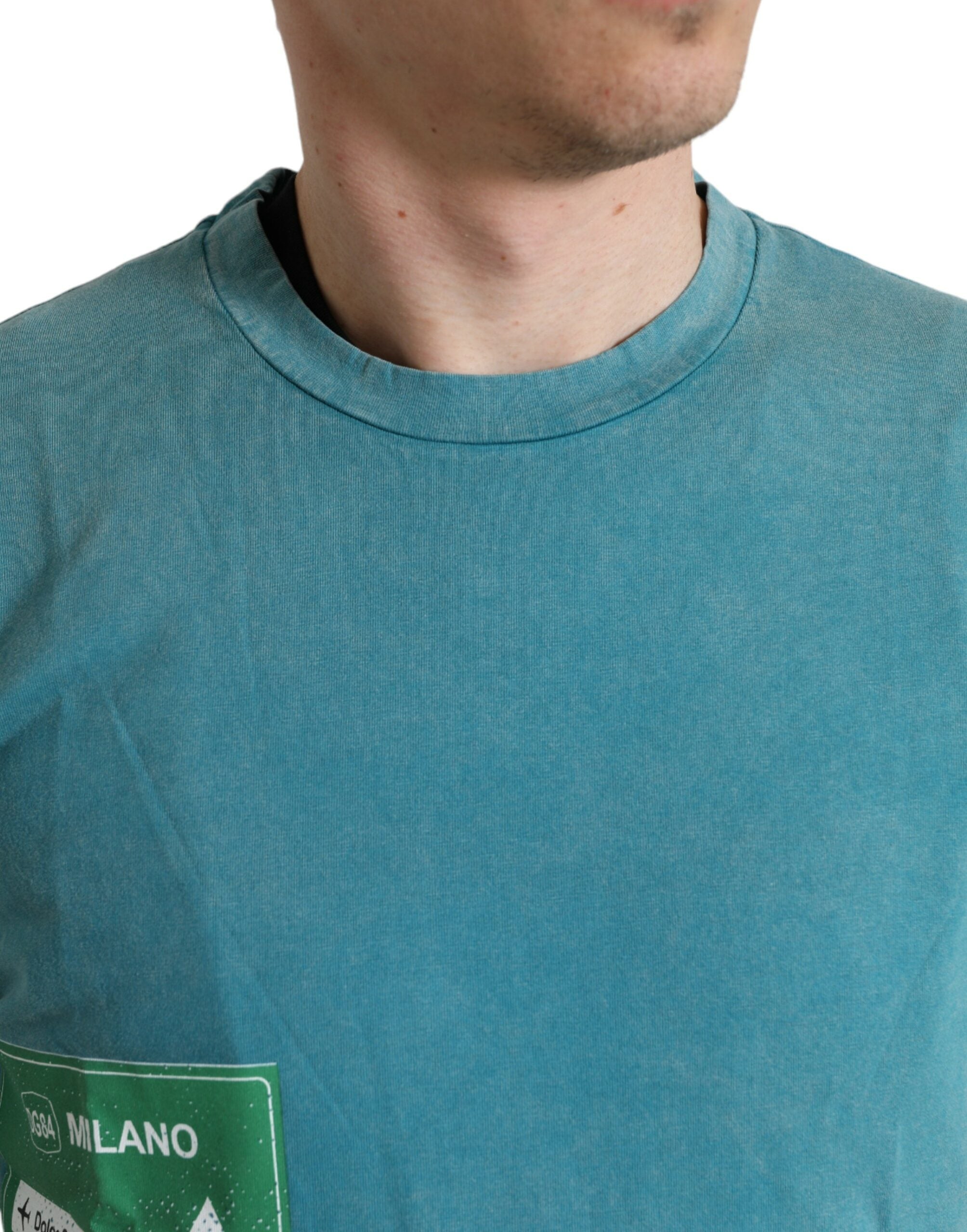 Dolce & Gabbana Blue Cotton Milano Street Round Neck T-shirt Dolce & Gabbana