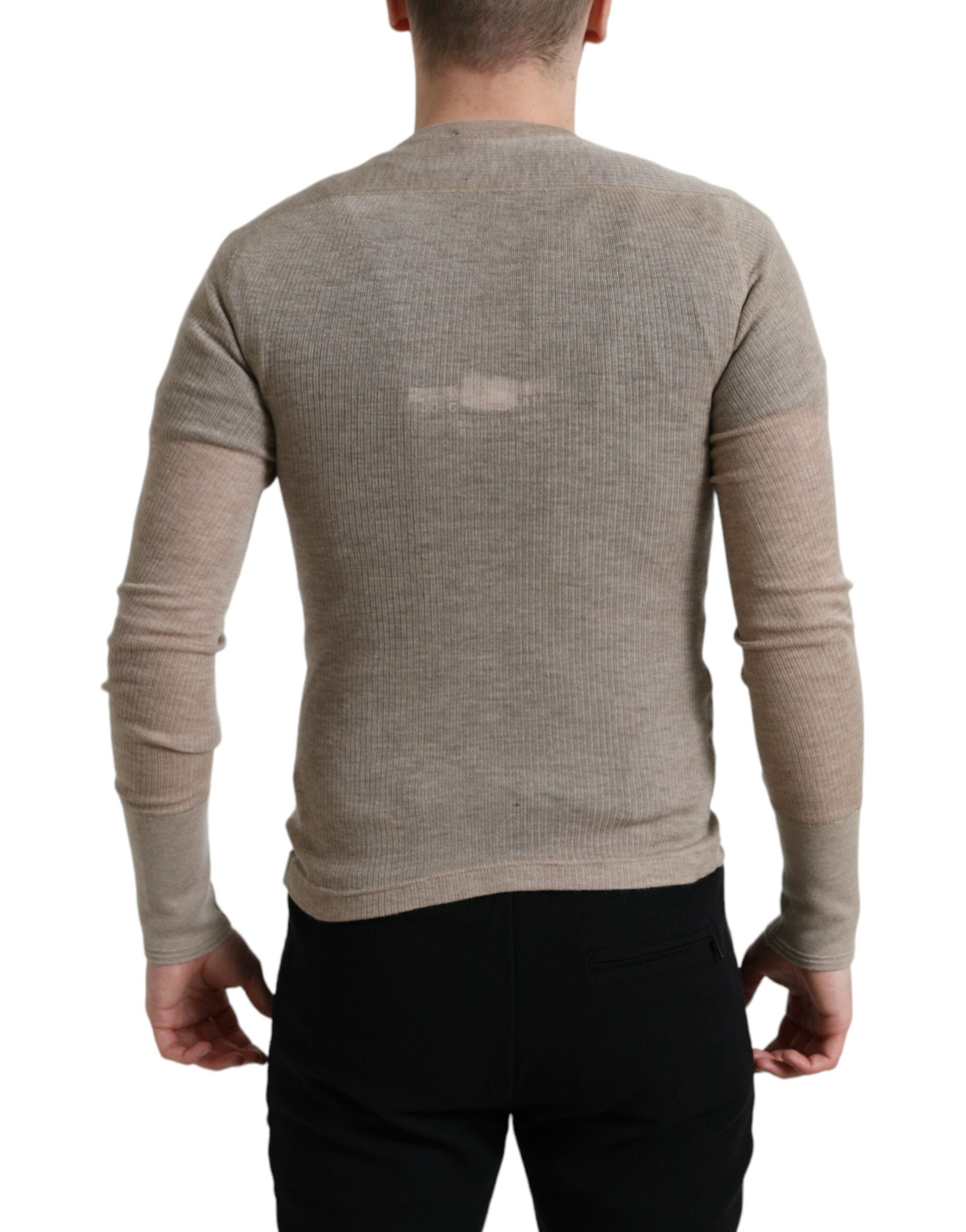 Dolce & Gabbana Henley Pullover Beige Cashmere Sweater Dolce & Gabbana