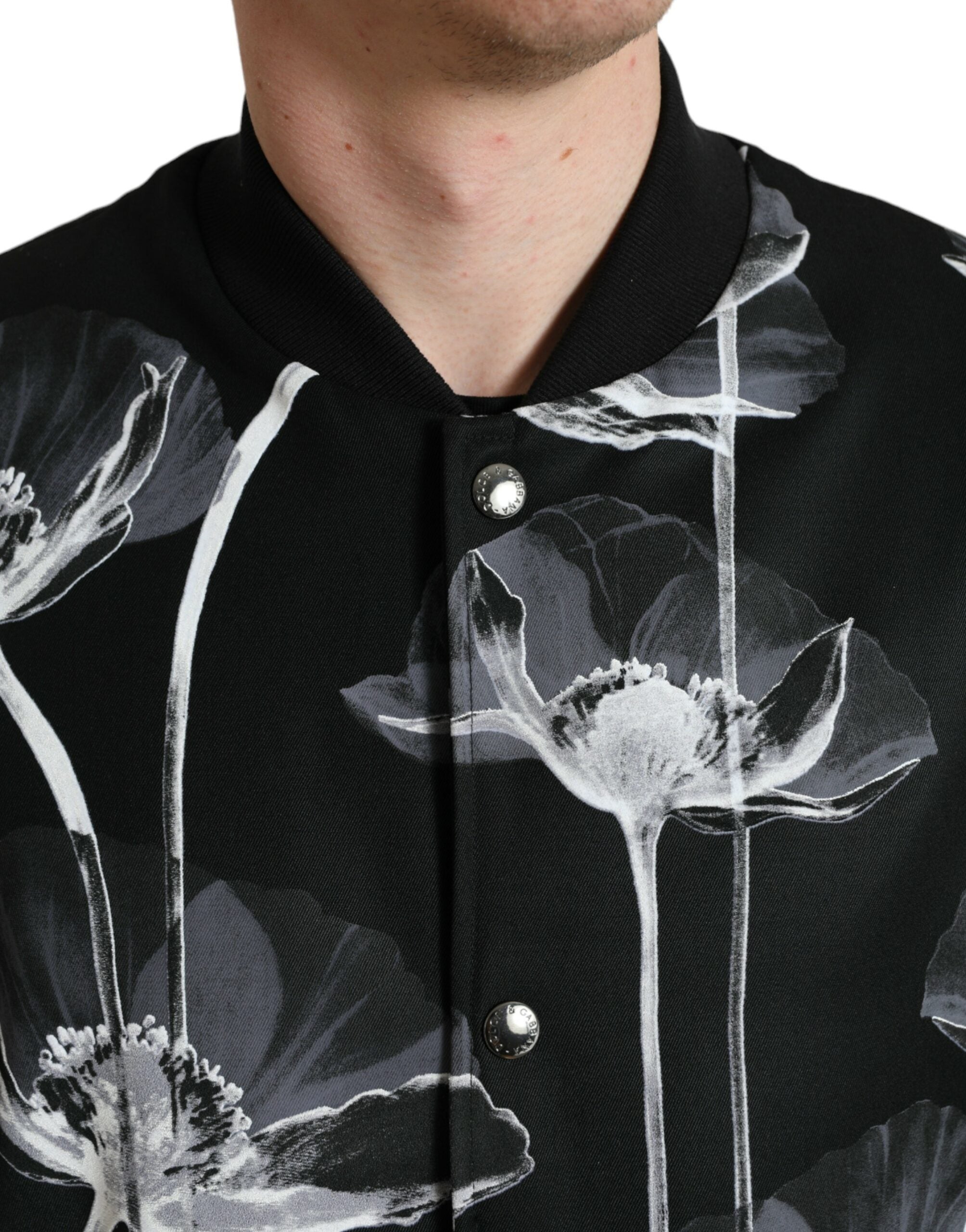 Dolce & Gabbana Black Floral Print Wool Button Down Bomber Jacket Dolce & Gabbana