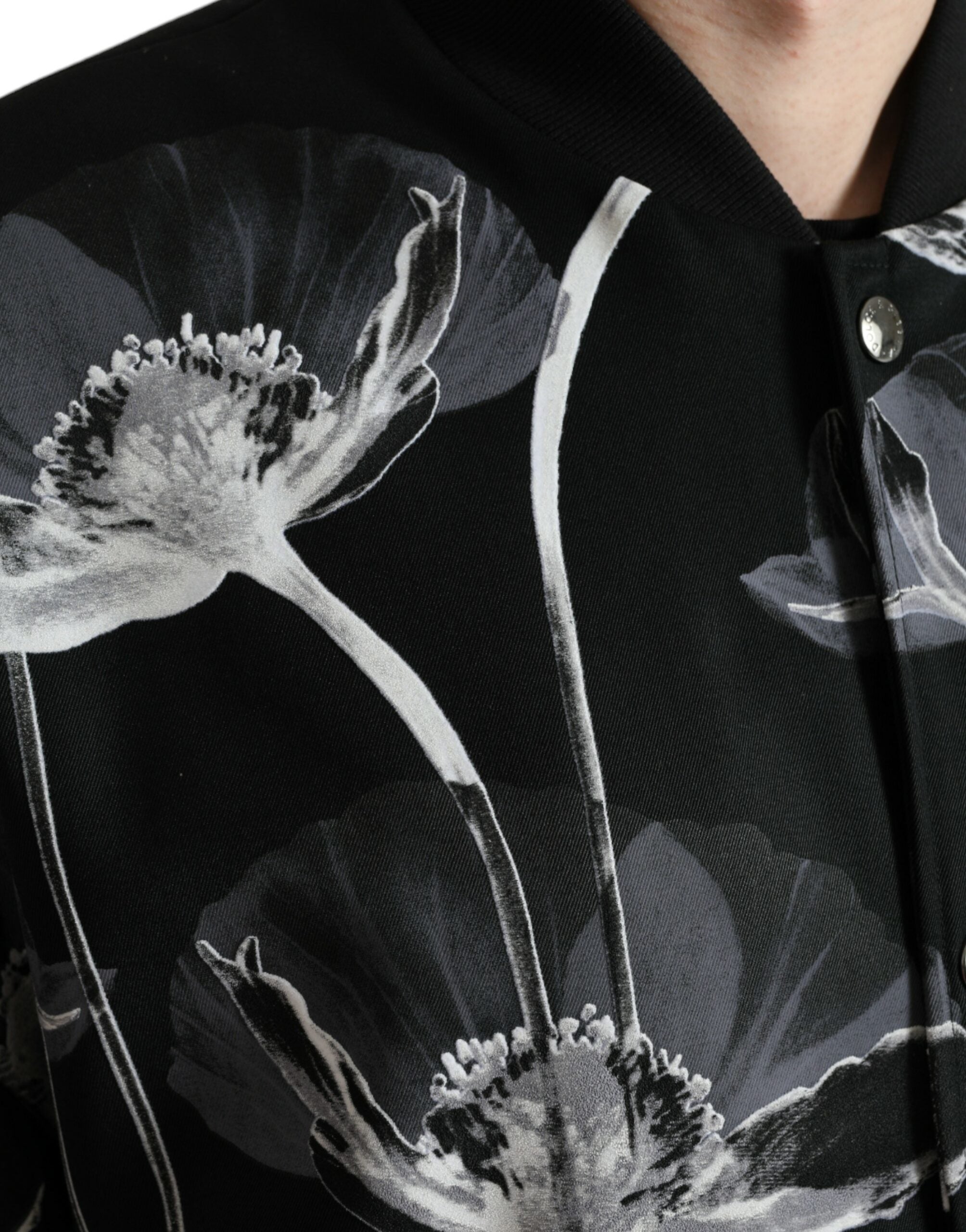 Dolce & Gabbana Black Floral Print Wool Button Down Bomber Jacket Dolce & Gabbana