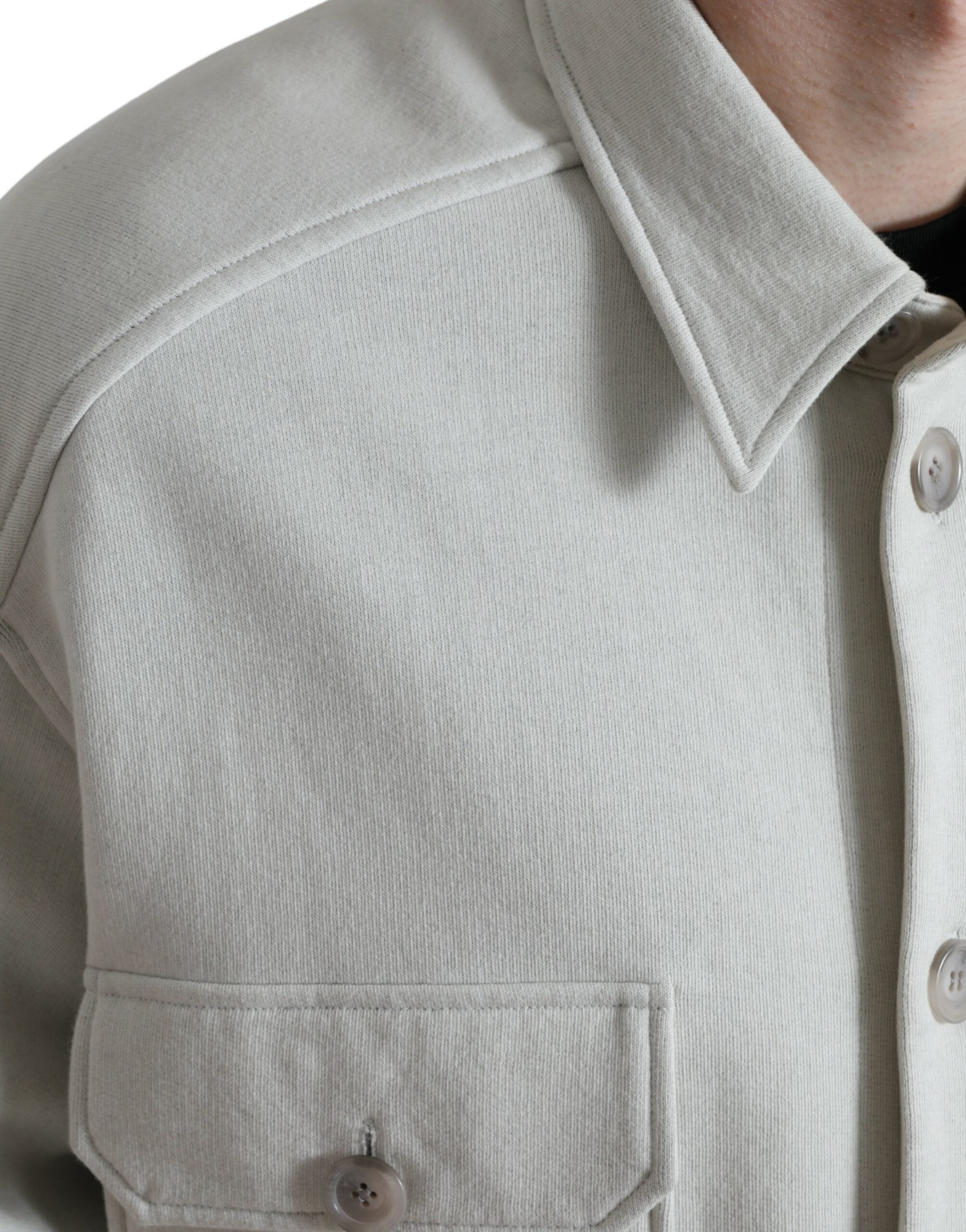 Dolce & Gabbana Grey Cotton Button Down Collared Coat Jacket Dolce & Gabbana