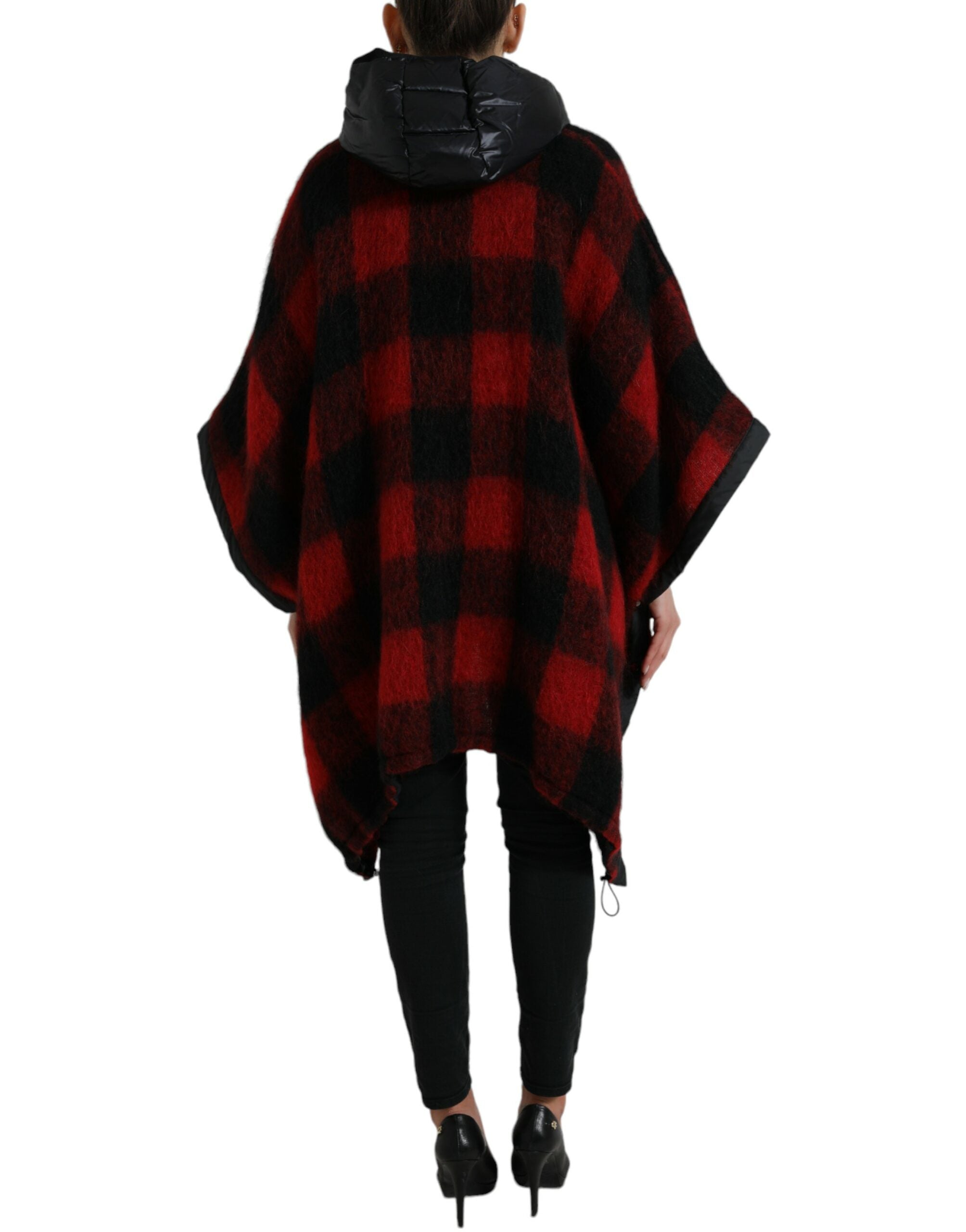 Dolce & Gabbana Black Red Buffalo Check Hooded Poncho Jacket Dolce & Gabbana
