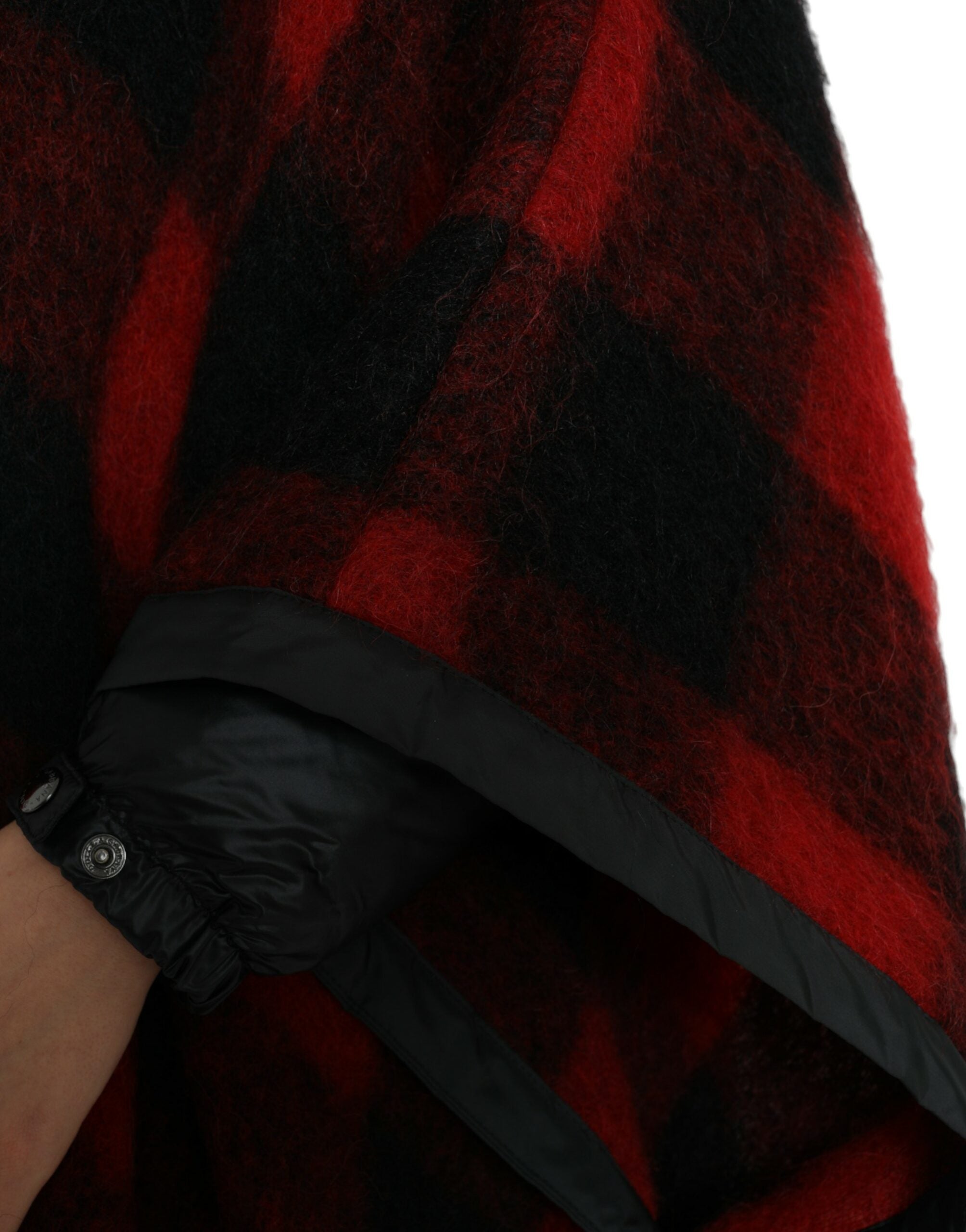 Dolce & Gabbana Black Red Buffalo Check Hooded Poncho Jacket Dolce & Gabbana