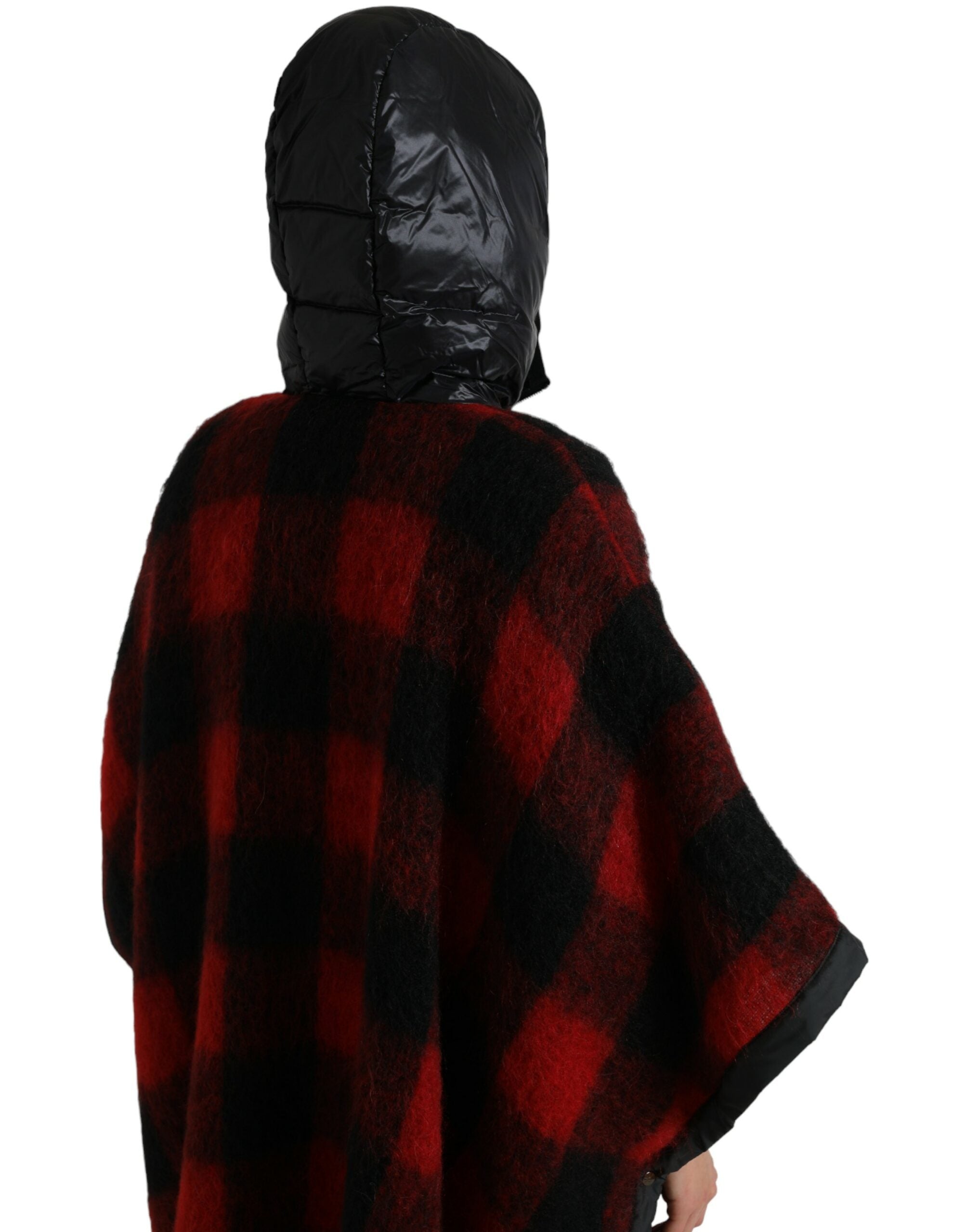 Dolce & Gabbana Black Red Buffalo Check Hooded Poncho Jacket Dolce & Gabbana