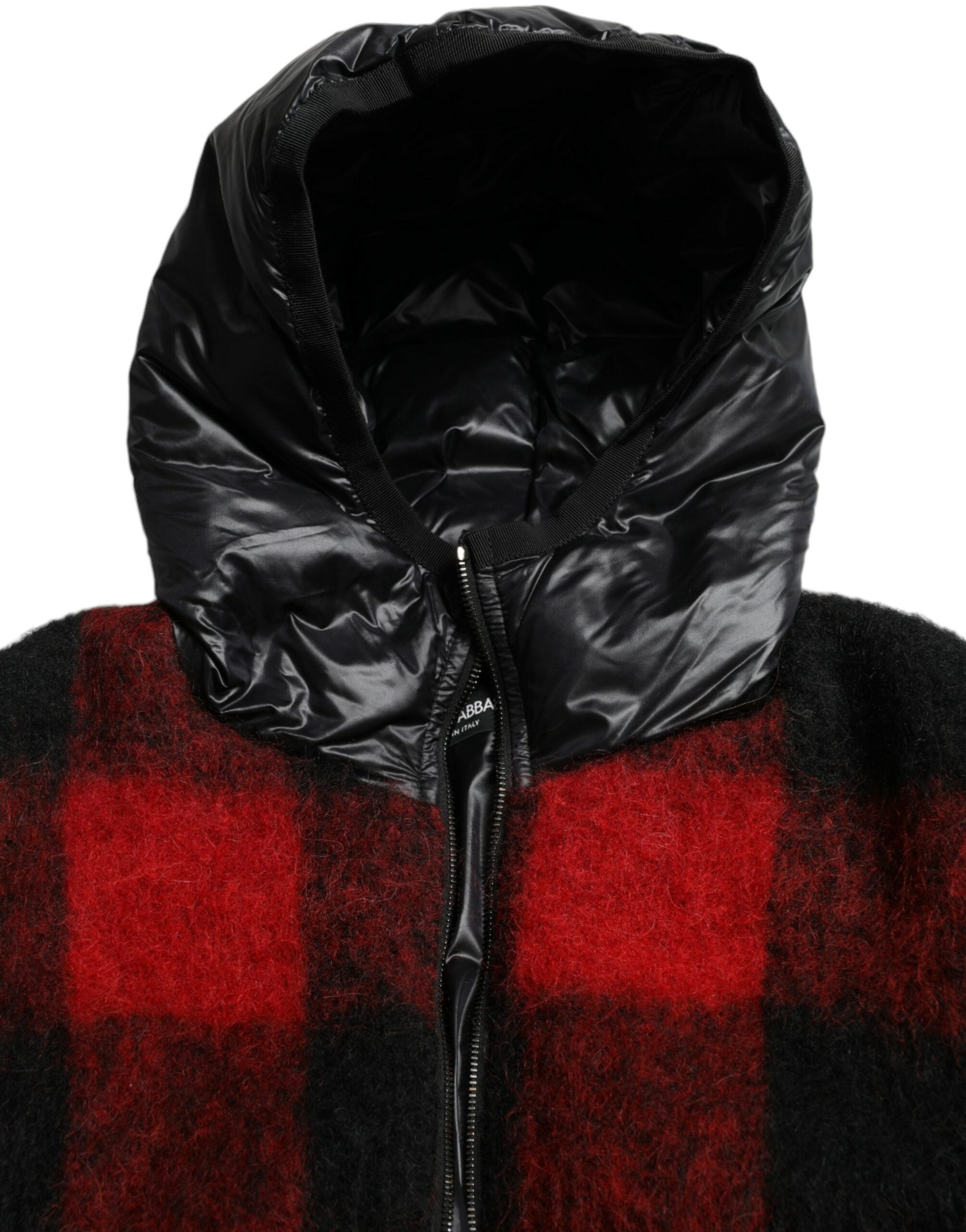 Dolce & Gabbana Black Red Buffalo Check Hooded Poncho Jacket Dolce & Gabbana