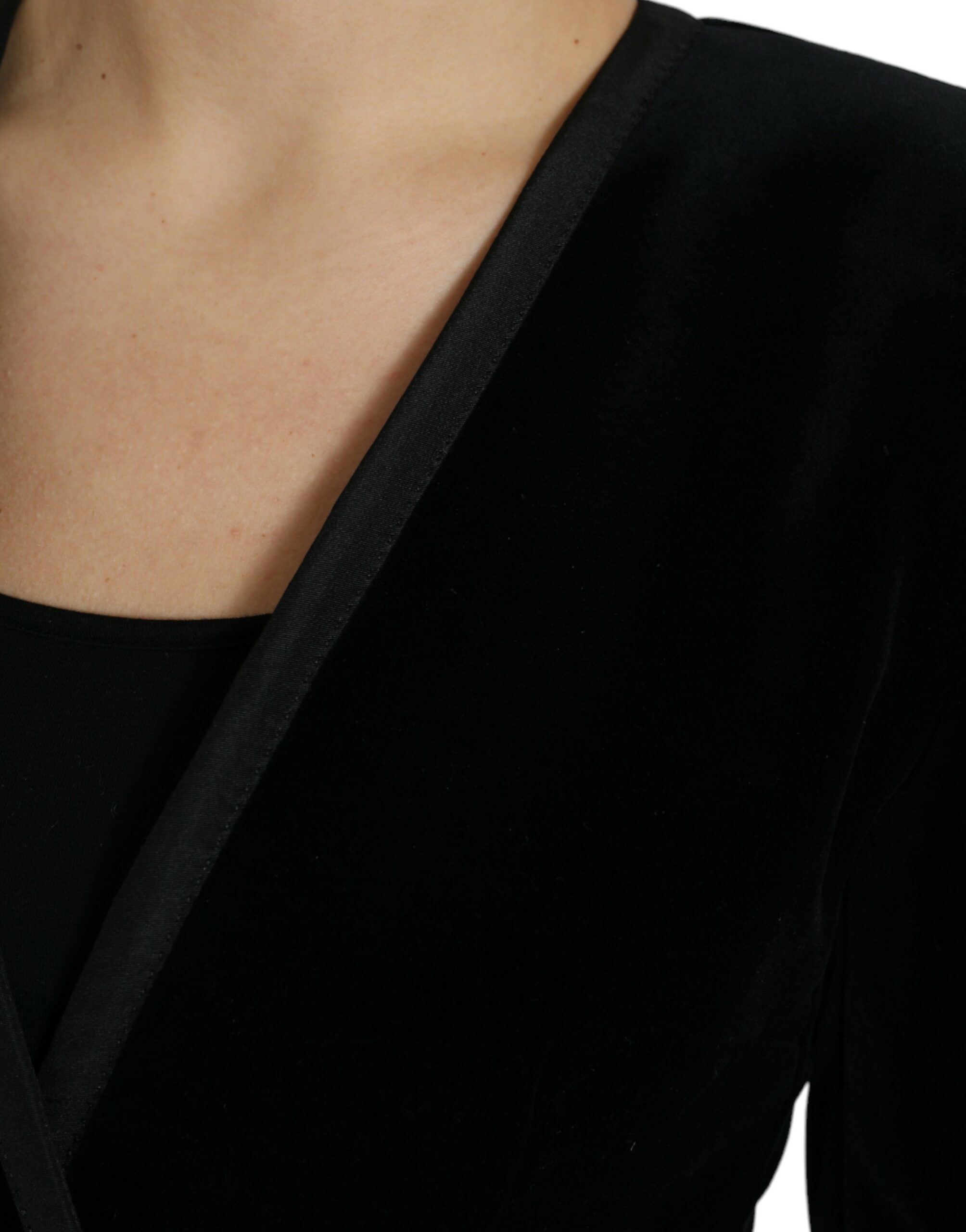 Dolce & Gabbana Black Velvet Cotton Double Breasted Jacket Dolce & Gabbana
