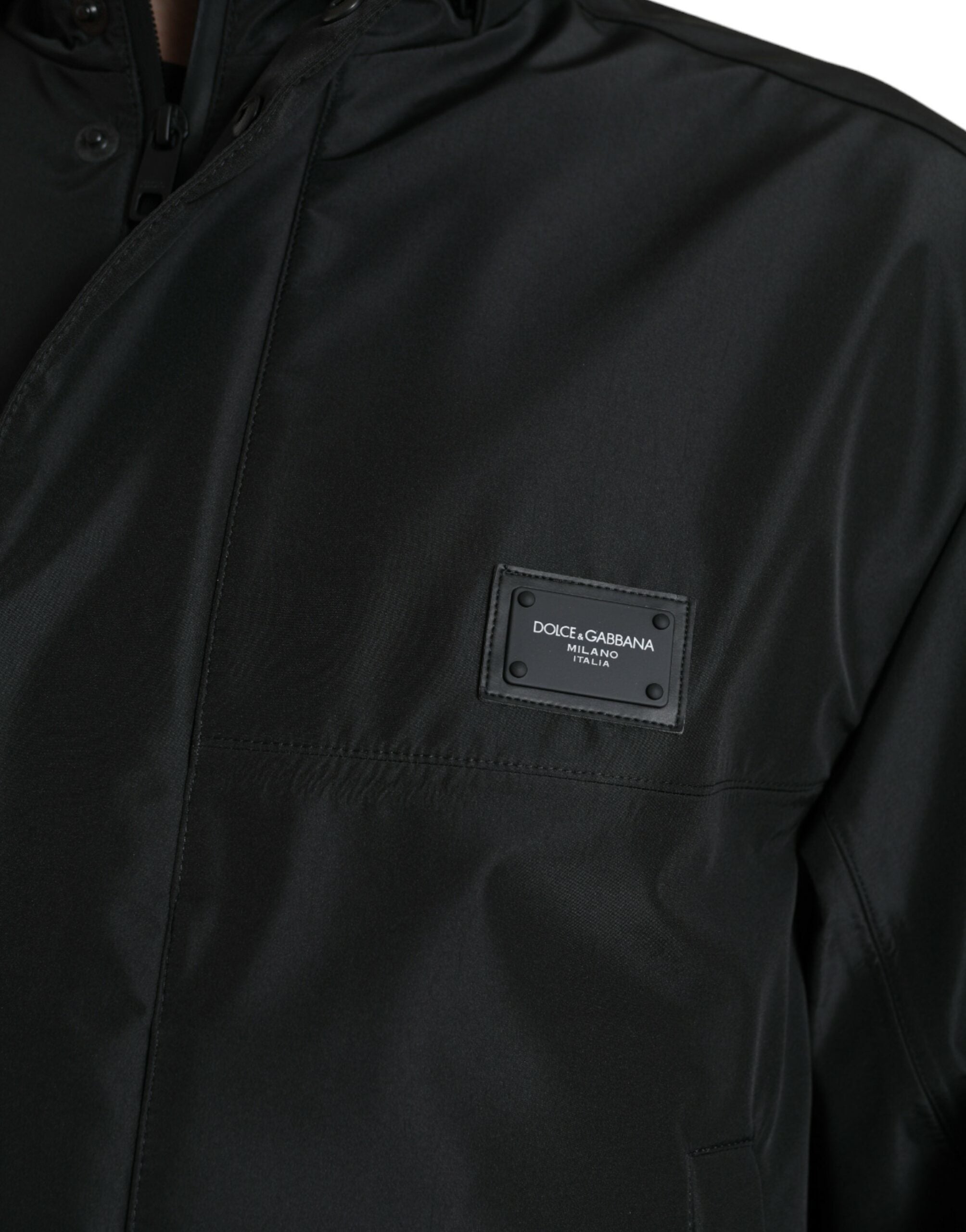 Dolce & Gabbana Black Polyester Logo Plaque Hooded Jacket Dolce & Gabbana