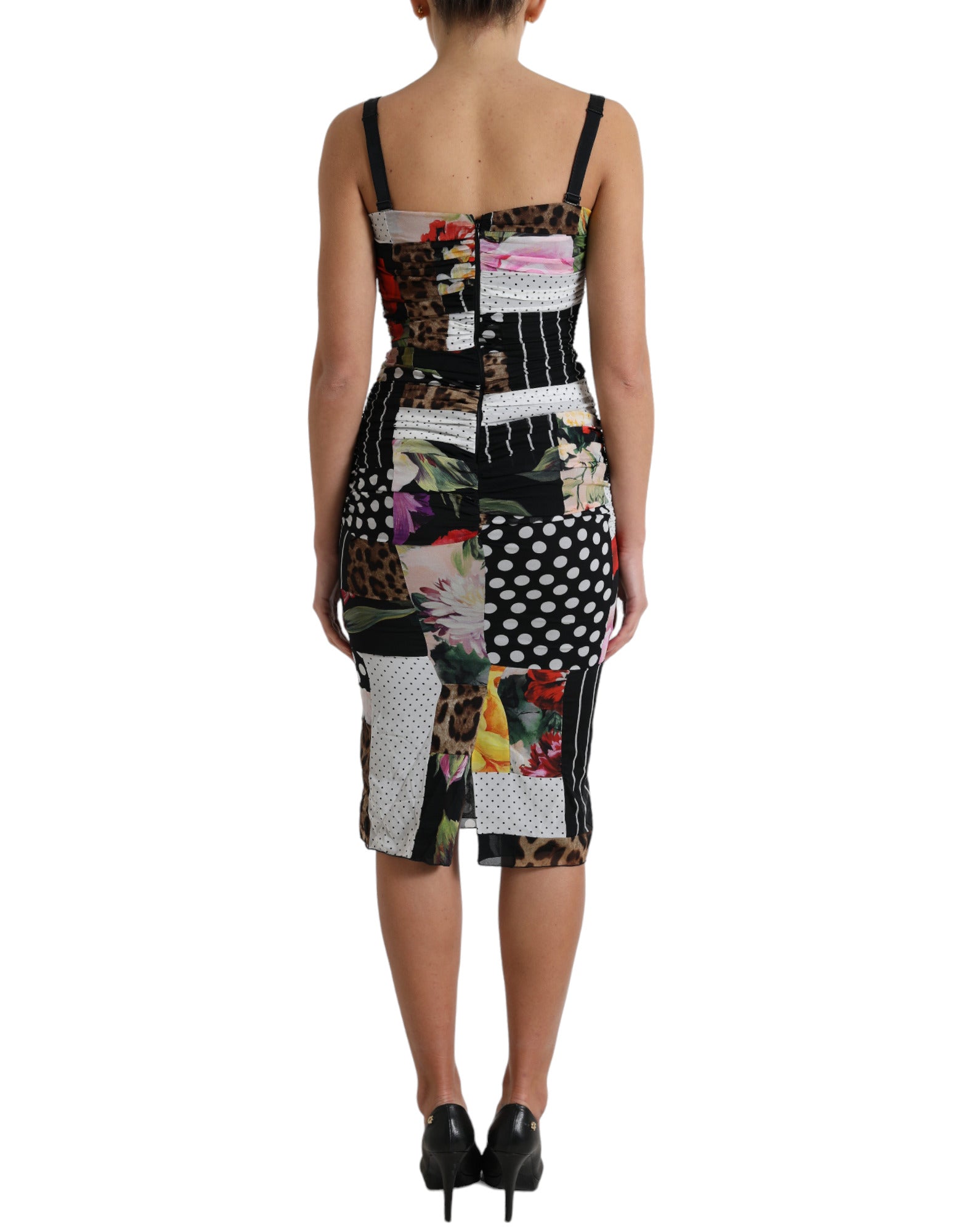 Dolce & Gabbana Multicolor Patchwork Midi Floral Leopard Bodycon Dress Dolce & Gabbana