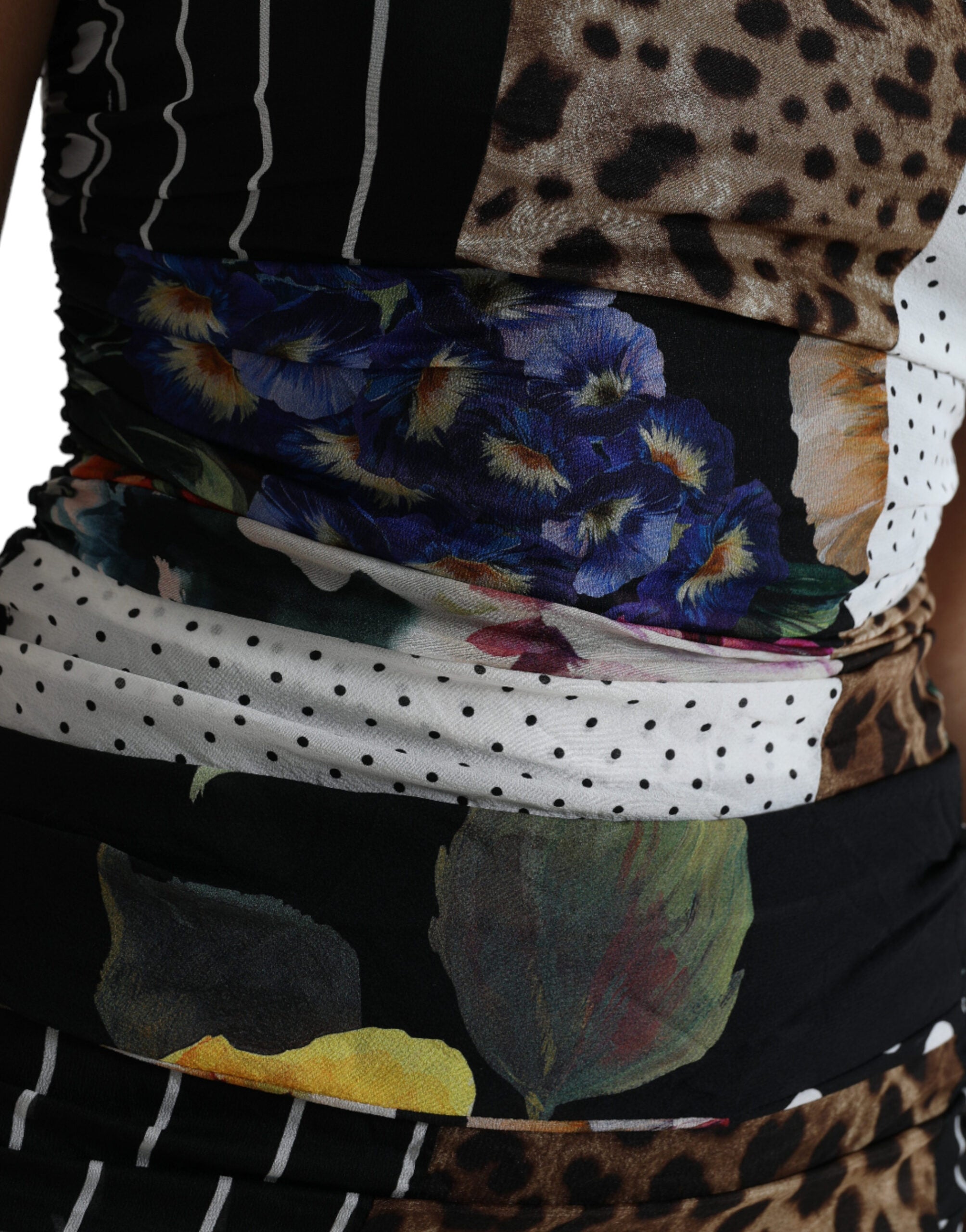 Dolce & Gabbana Multicolor Patchwork Midi Floral Leopard Bodycon Dress Dolce & Gabbana
