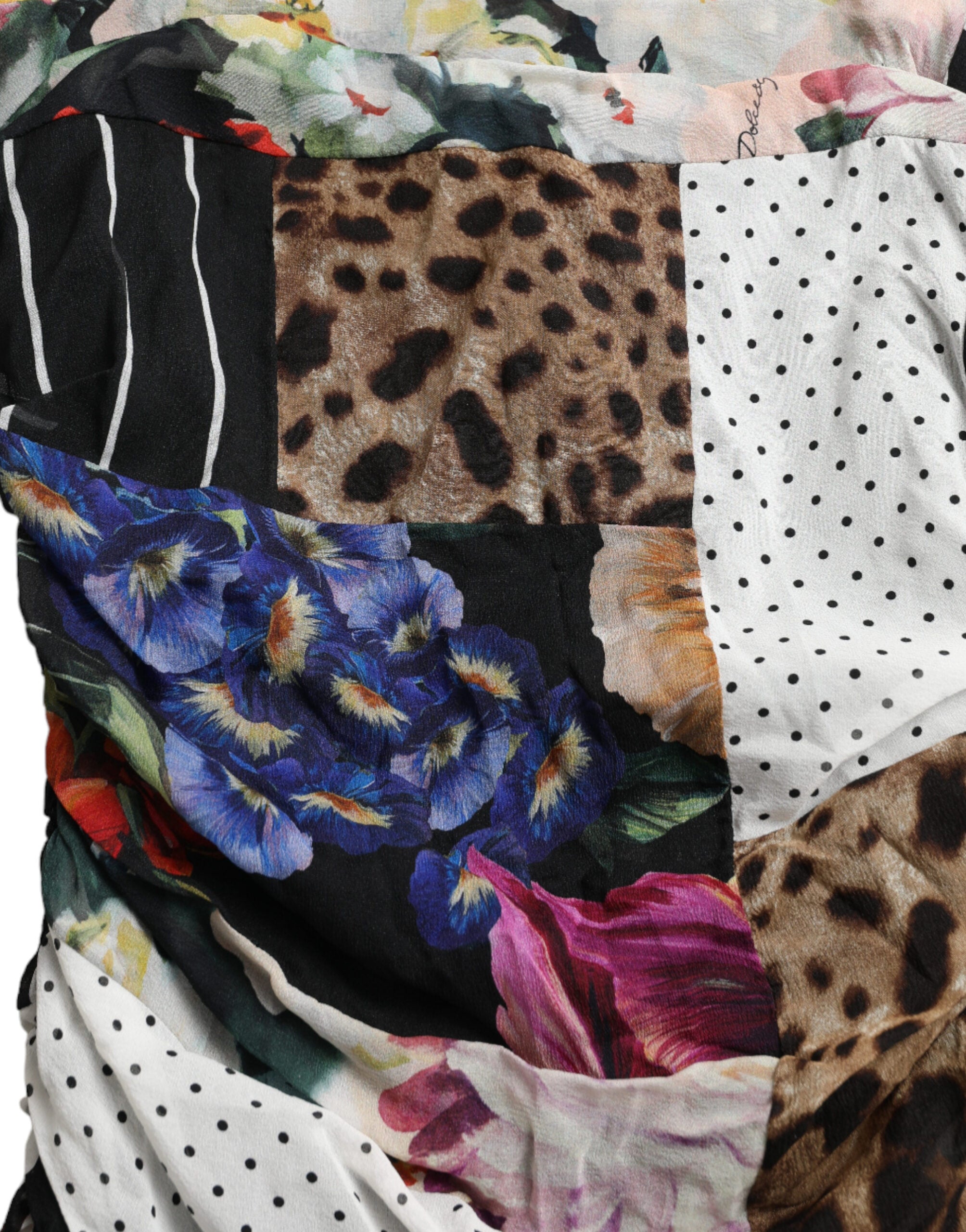 Dolce & Gabbana Multicolor Patchwork Midi Floral Leopard Bodycon Dress Dolce & Gabbana