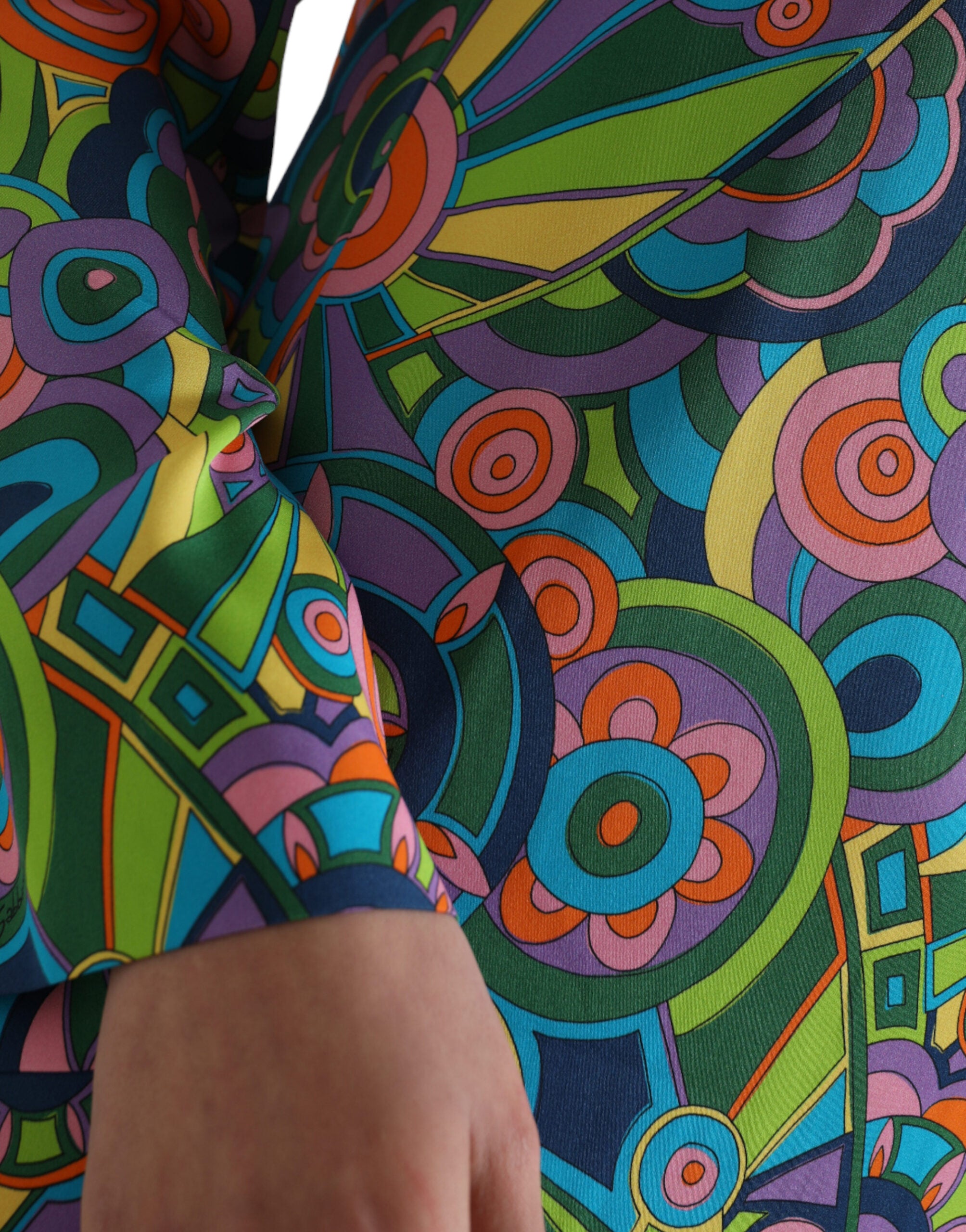 Dolce & Gabbana Multicolor Geometric Print Silk Crystals Midi Dress Dolce & Gabbana