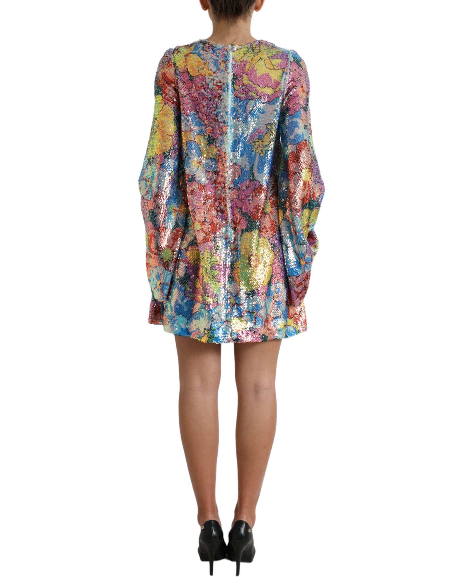 Dolce & Gabbana Multicolor Floral Sequined Shift Mini Dress Dolce & Gabbana