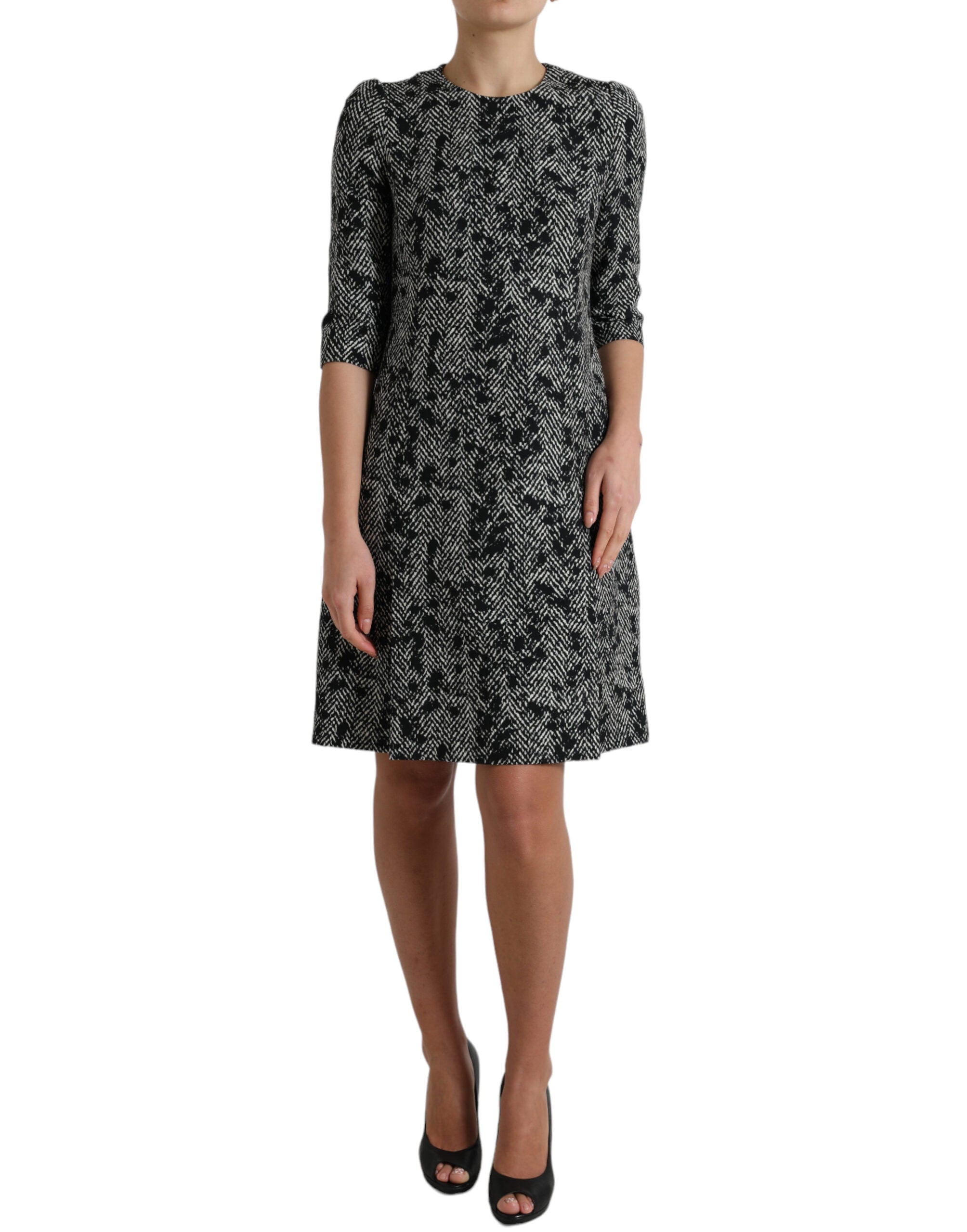 Dolce & Gabbana Black Chevron Polyester Shift Mini Dress Dolce & Gabbana