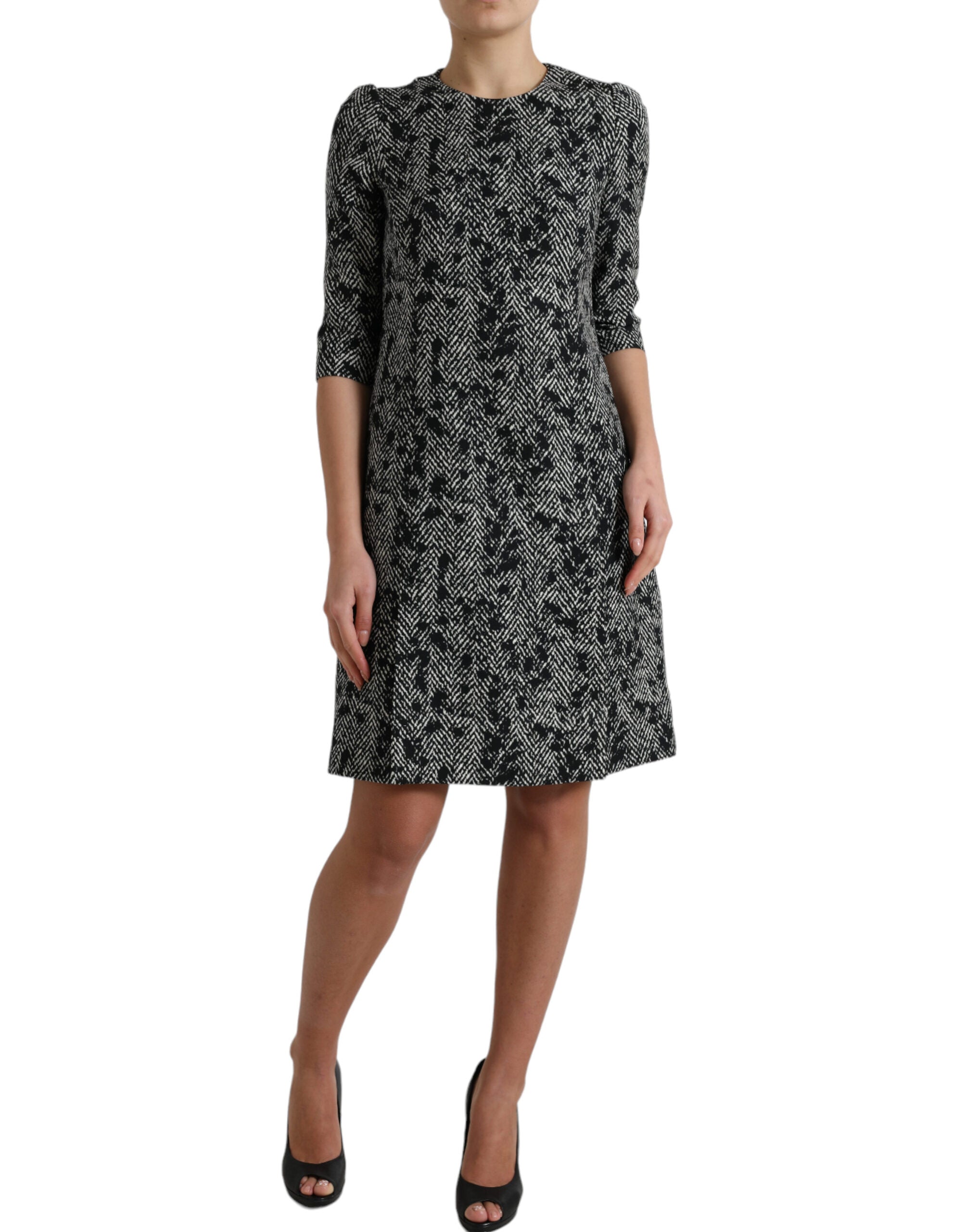 Dolce & Gabbana Black Chevron Polyester Shift Mini Dress Dolce & Gabbana