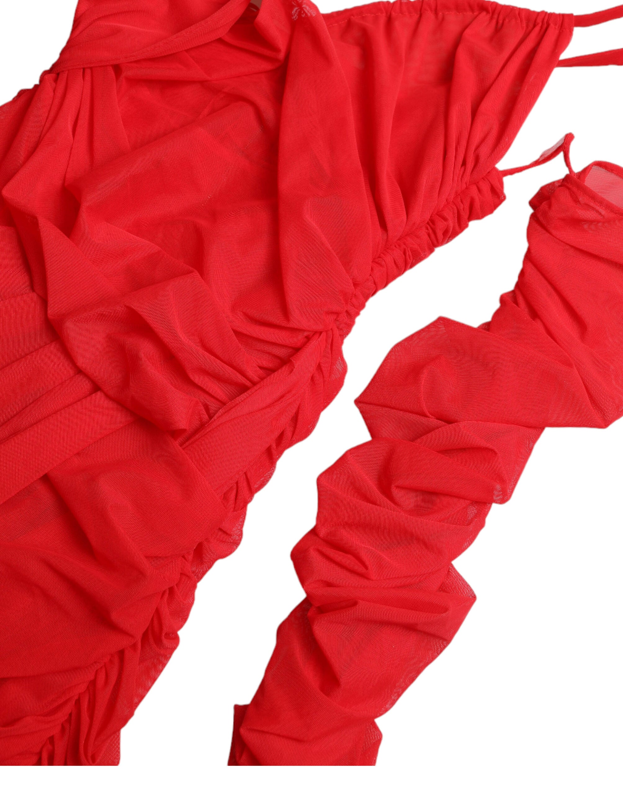 Dolce & Gabbana Red Nylon Stretch Cut Out Midi Dress Dolce & Gabbana