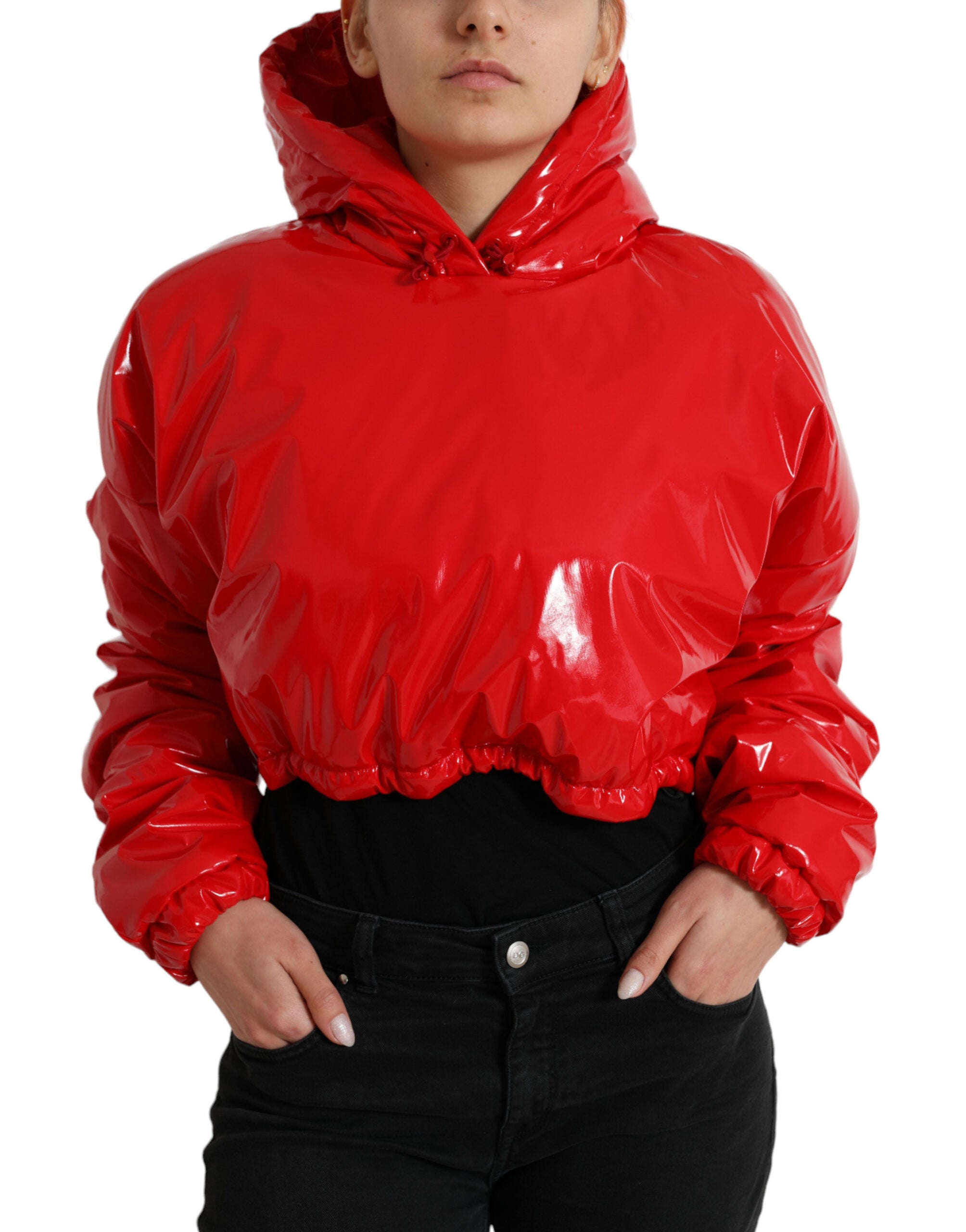 Dolce & Gabbana Shiny Red Hooded Cropped Short Coat Jacket Dolce & Gabbana