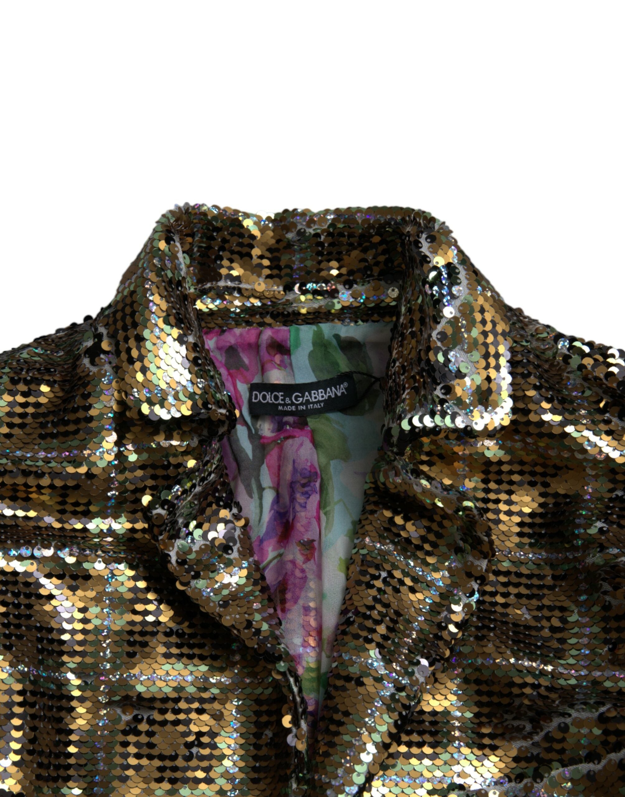 Dolce & Gabbana Multicolor Polyester Sequined Cropped Jacket Dolce & Gabbana