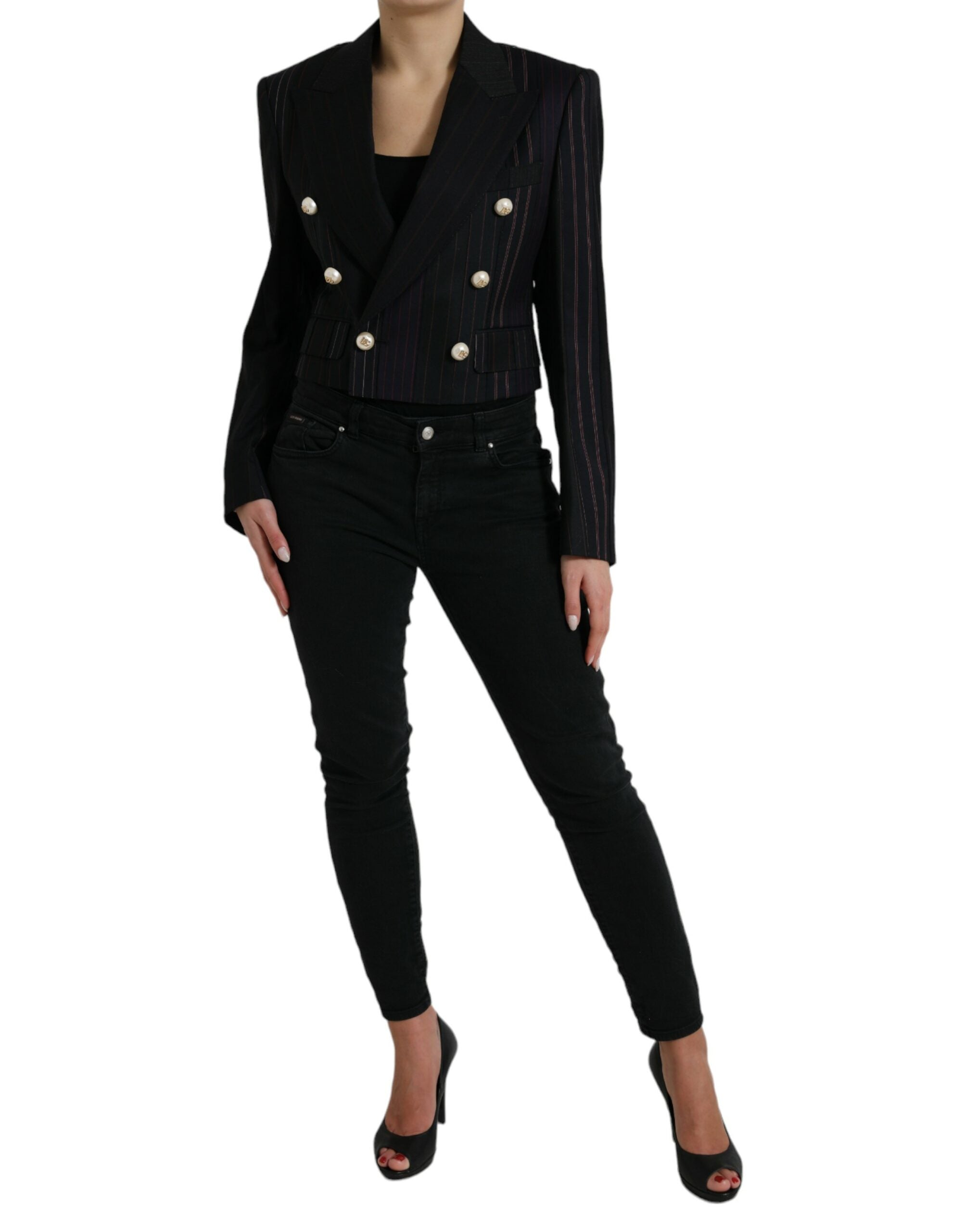 Dolce & Gabbana Black Striped SICILIA Double Breasted Jacket Dolce & Gabbana