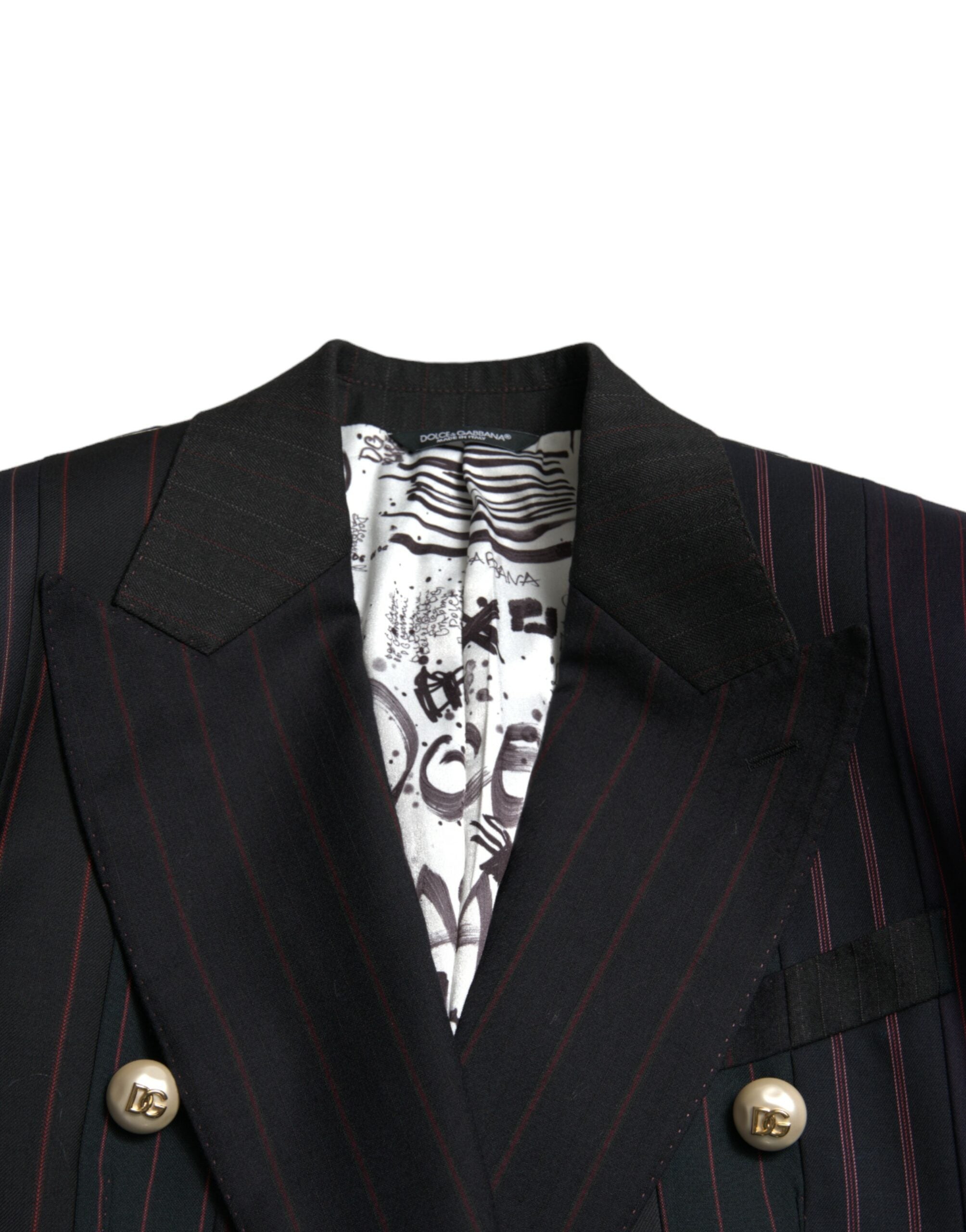 Dolce & Gabbana Black Striped SICILIA Double Breasted Jacket Dolce & Gabbana