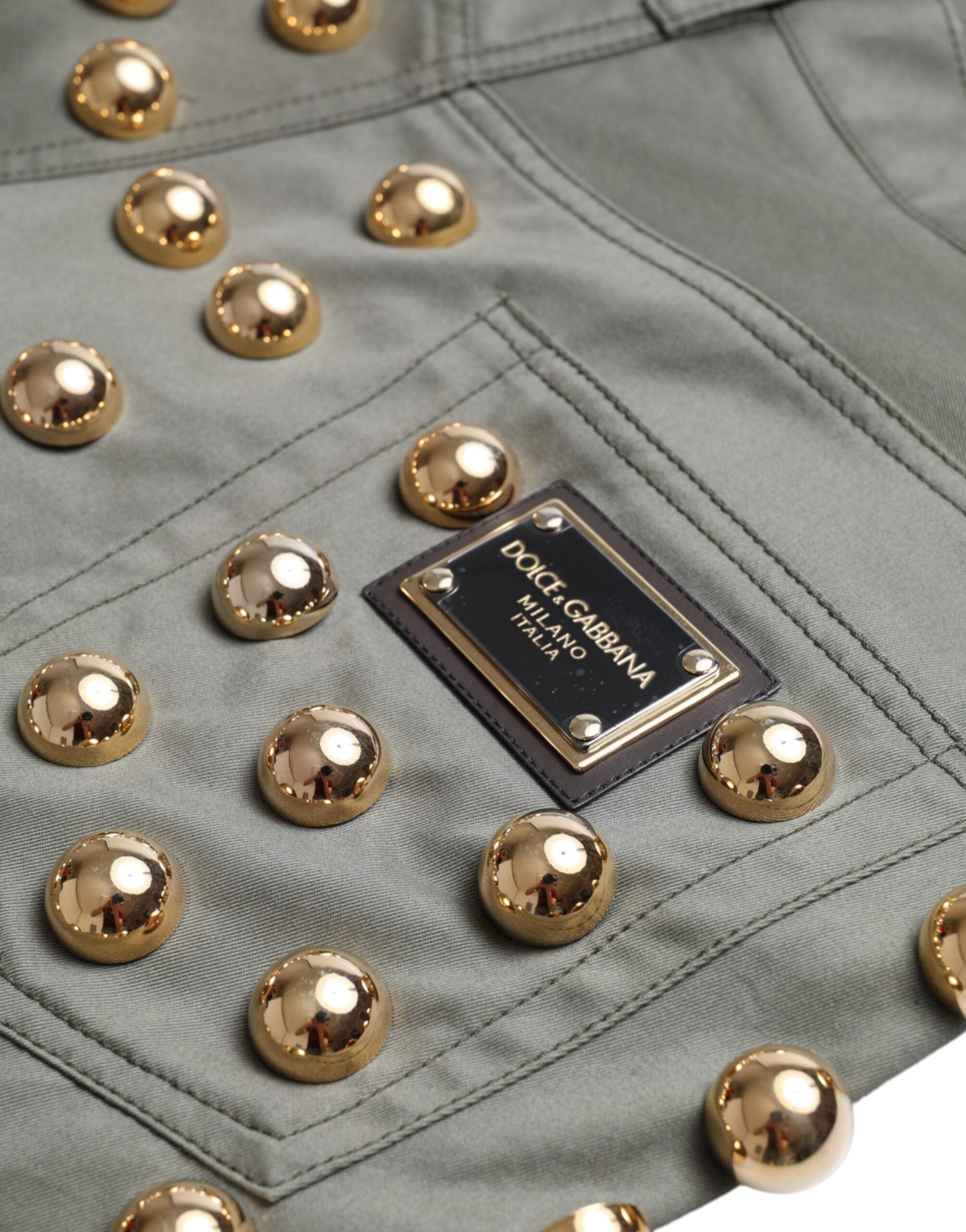 Dolce & Gabbana Green Embellished Cotton High Waist Hot Pants Shorts Dolce & Gabbana