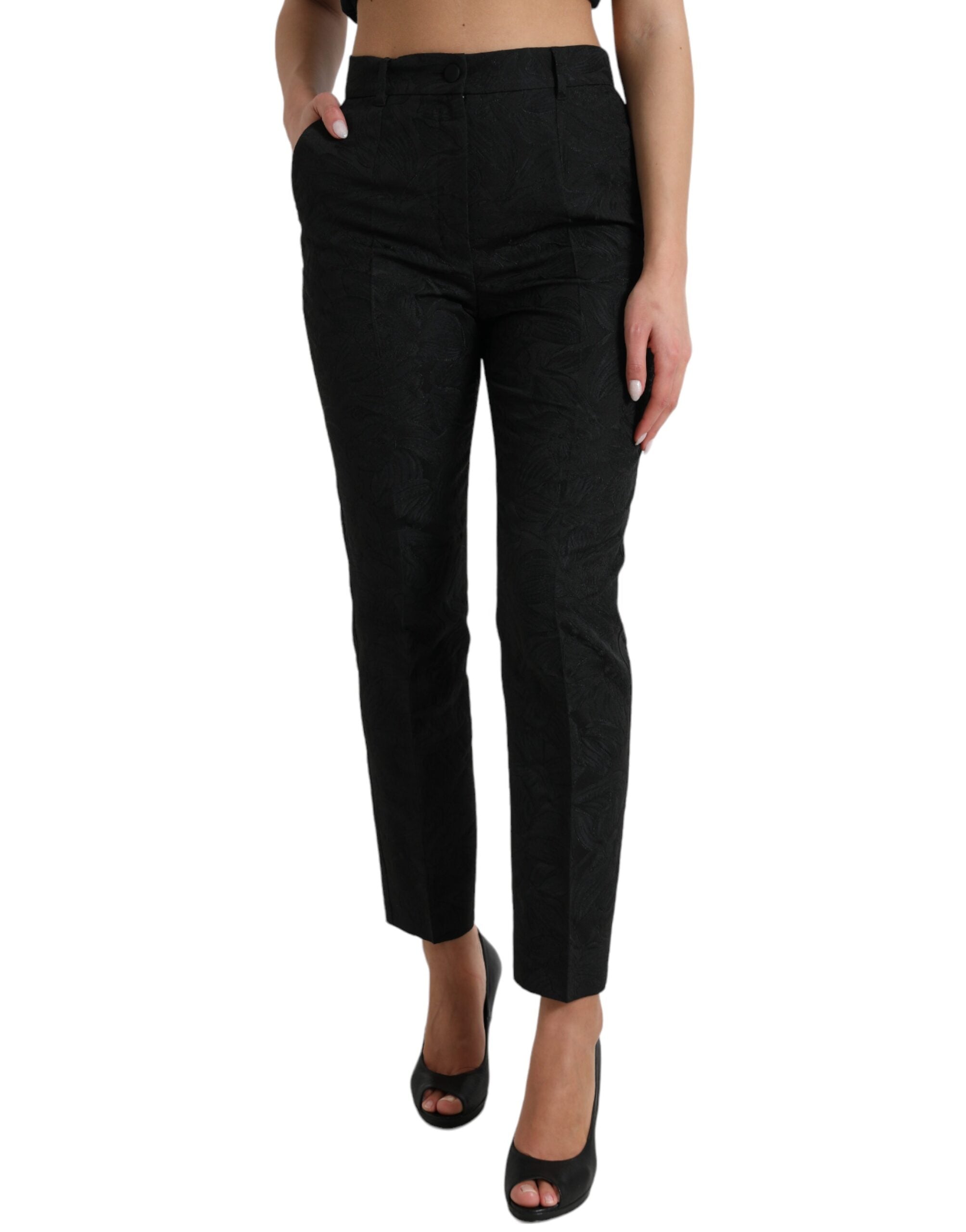 Dolce & Gabbana Black Polyester High Waist Tapered Pants Dolce & Gabbana
