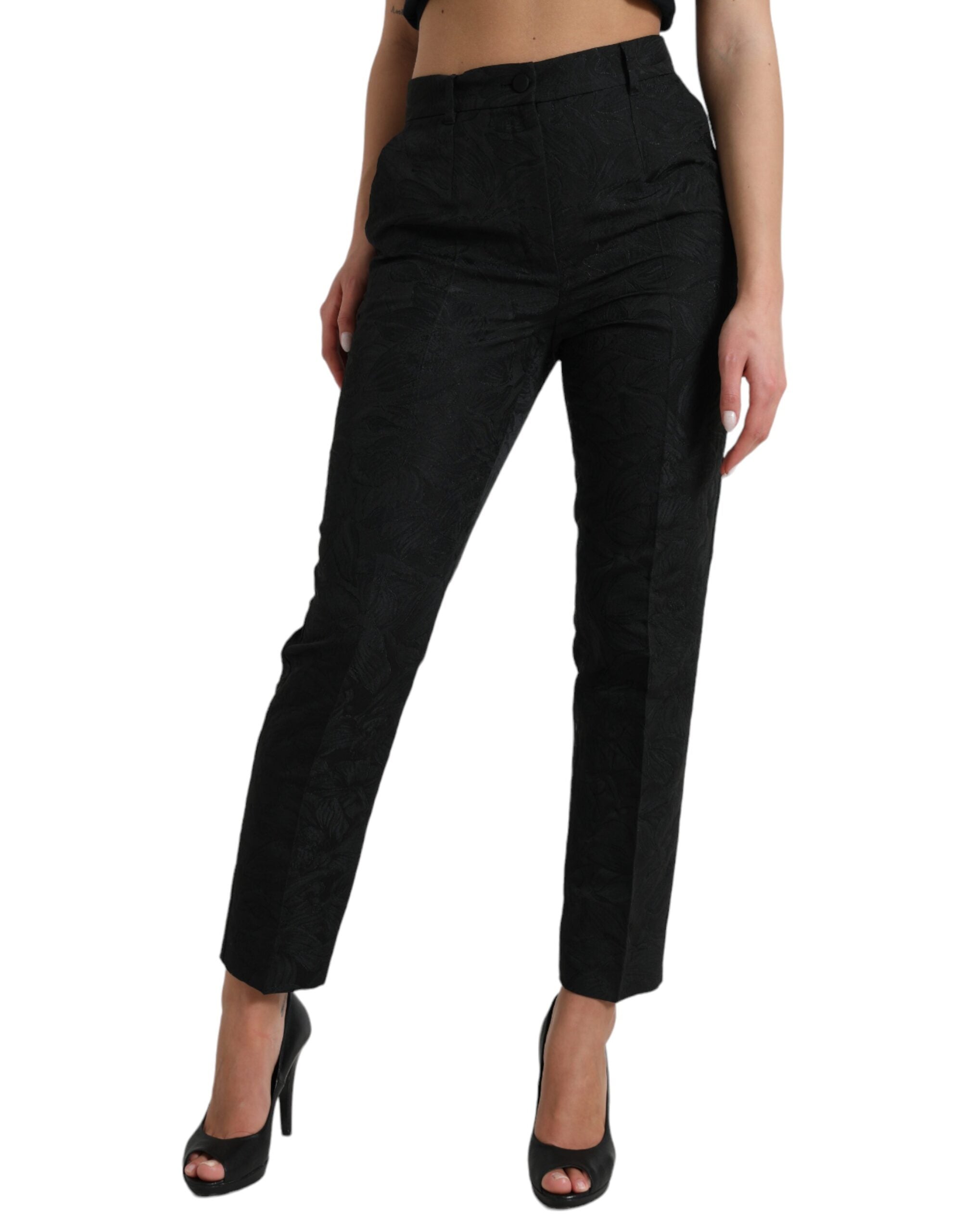 Dolce & Gabbana Black Polyester High Waist Tapered Pants Dolce & Gabbana