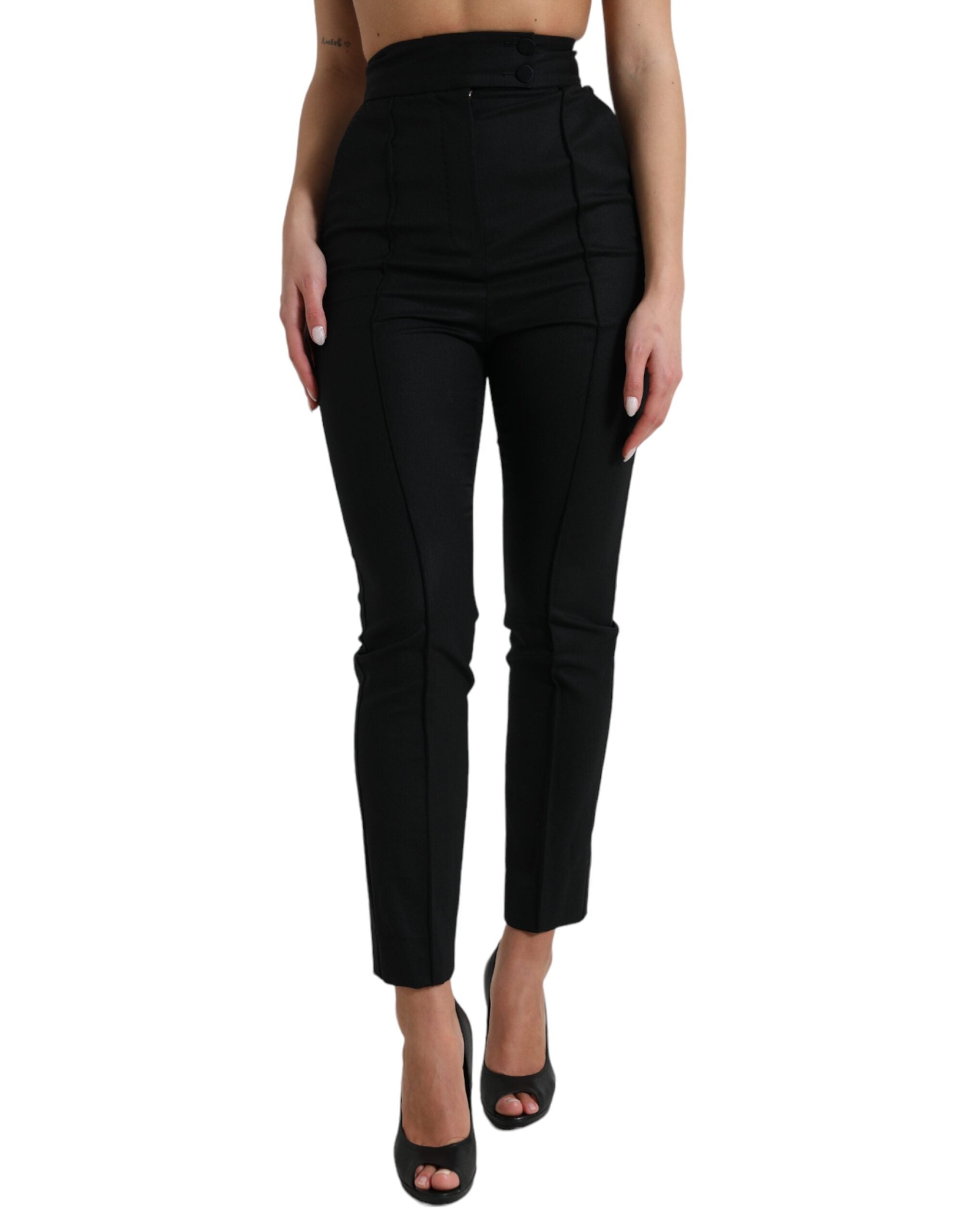 Dolce & Gabbana Black Wool High Waist Tapered Pants Dolce & Gabbana