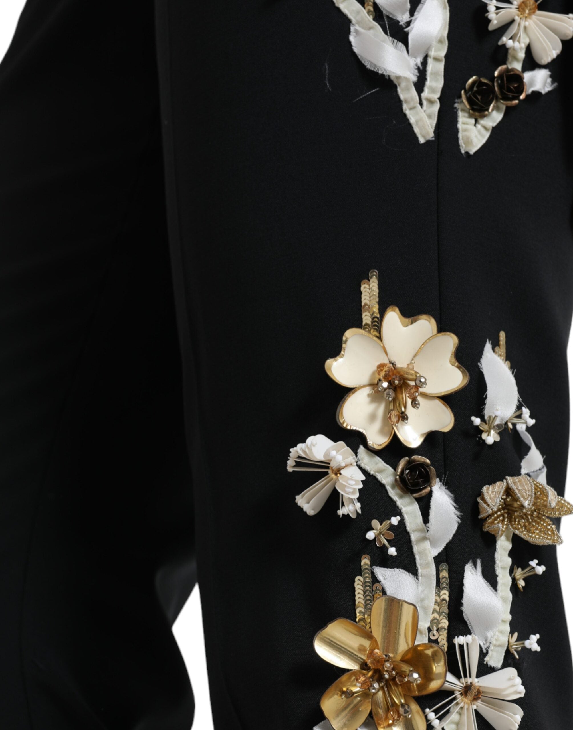 Dolce & Gabbana Black Floral Applique High Waist Tapered Pants Dolce & Gabbana