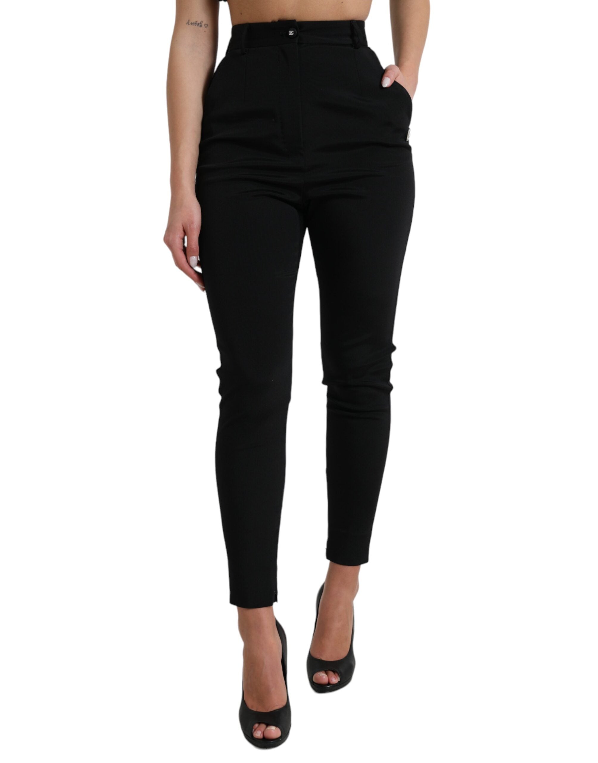 Dolce & Gabbana Black Wool Stretch High Waist Skinny Pants Dolce & Gabbana