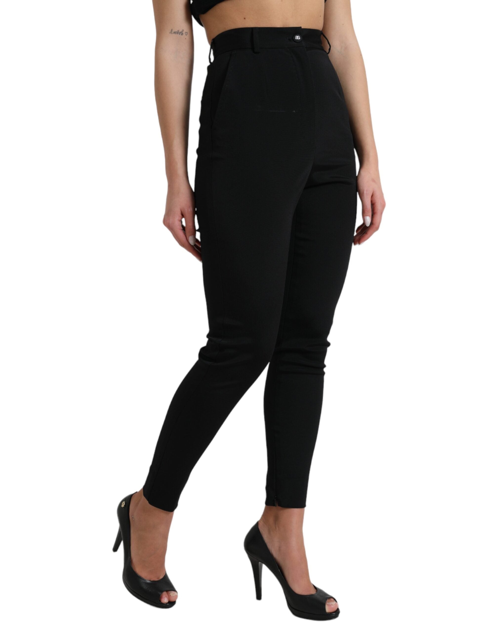 Dolce & Gabbana Black Wool Stretch High Waist Skinny Pants Dolce & Gabbana