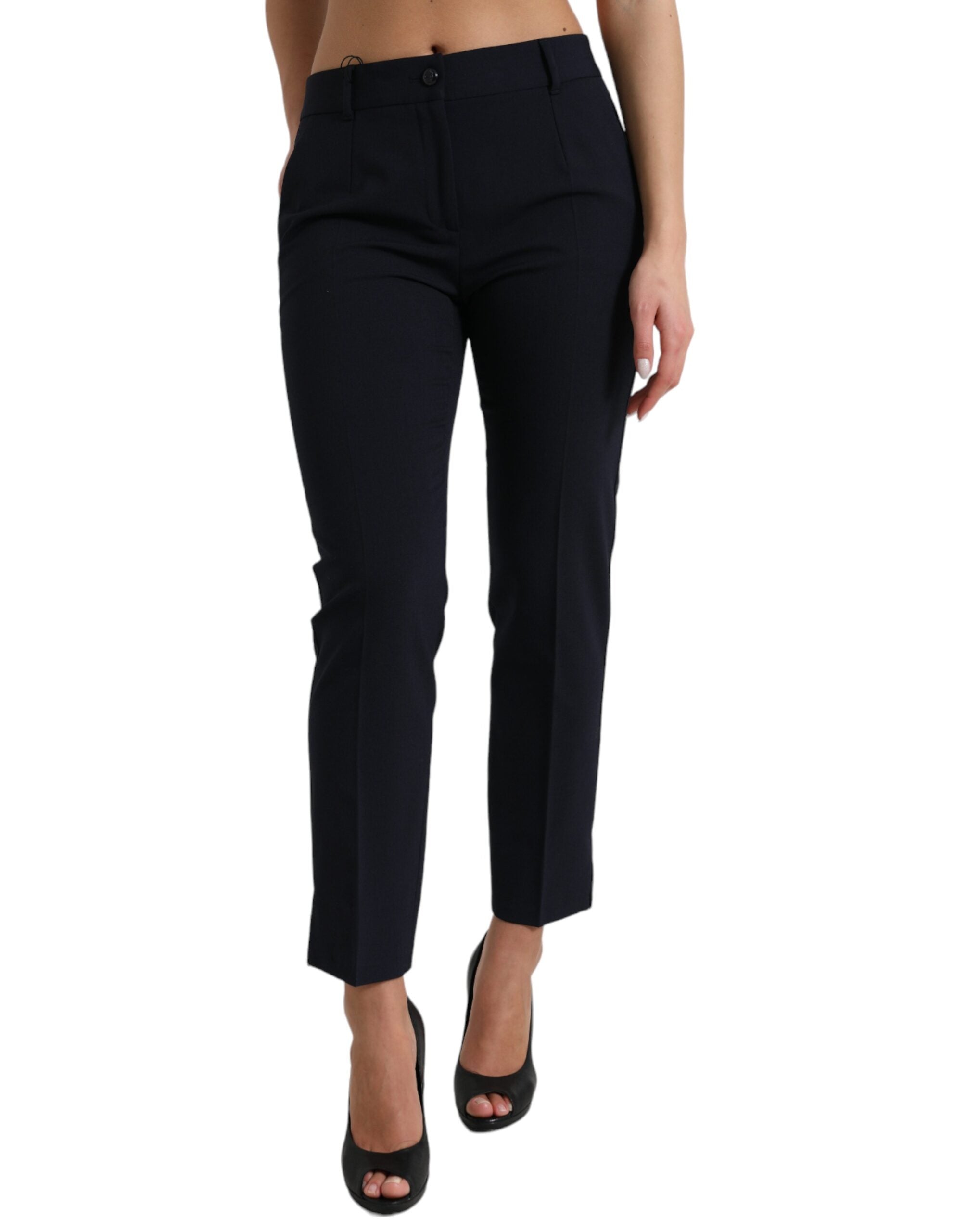 Dolce & Gabbana Blue Mid Waist Tapered Cropped Pants Dolce & Gabbana