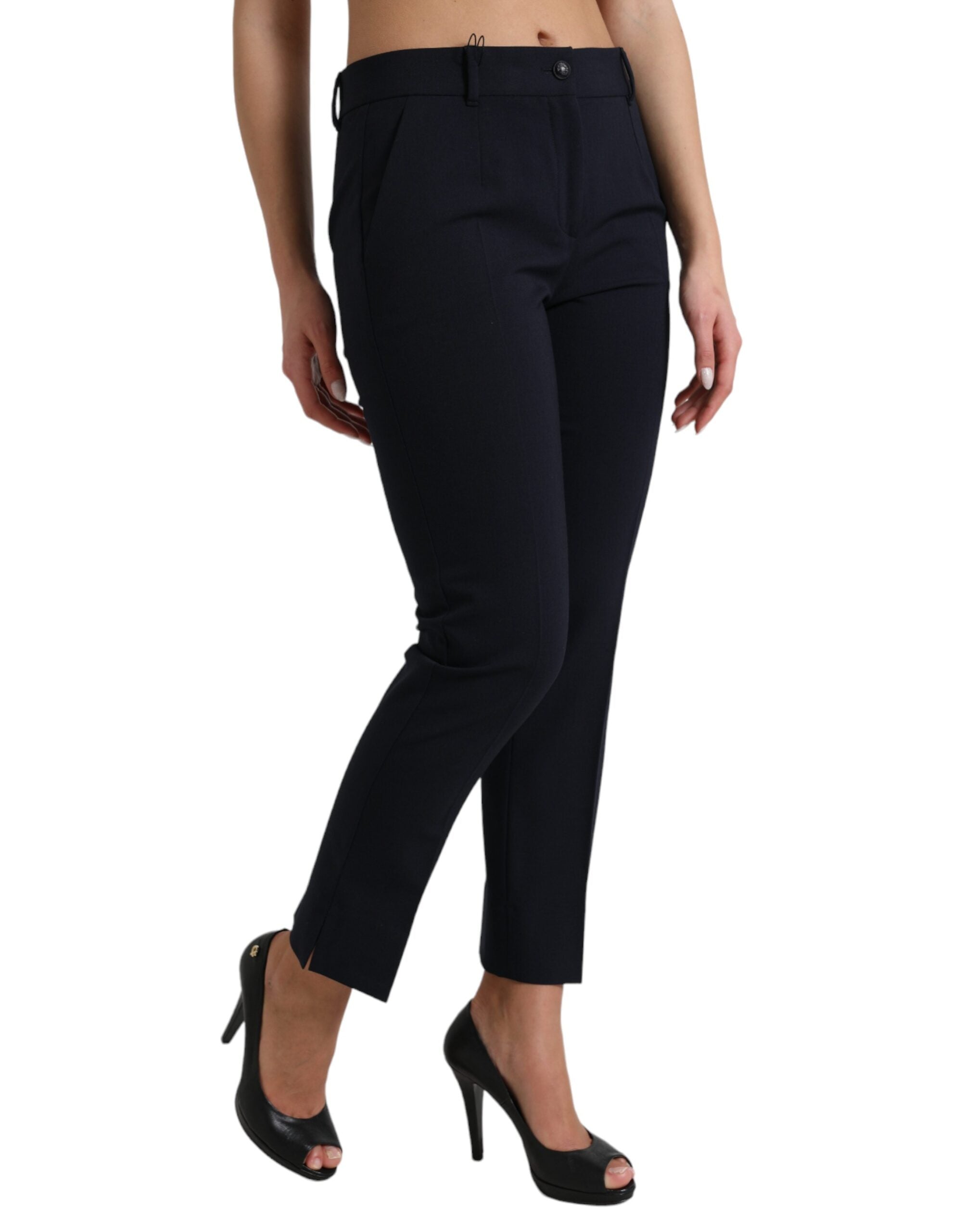 Dolce & Gabbana Blue Mid Waist Tapered Cropped Pants Dolce & Gabbana