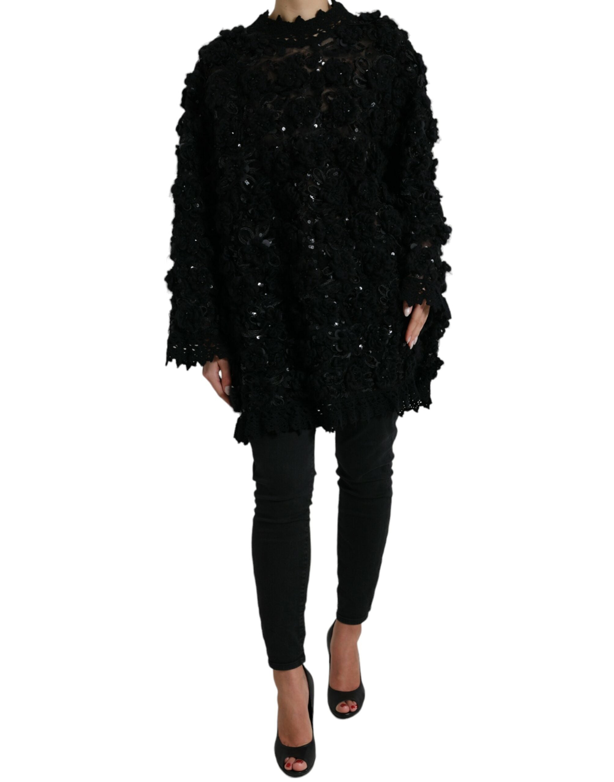 Dolce & Gabbana Black Sequined Embellished Pullover Sweater Dolce & Gabbana