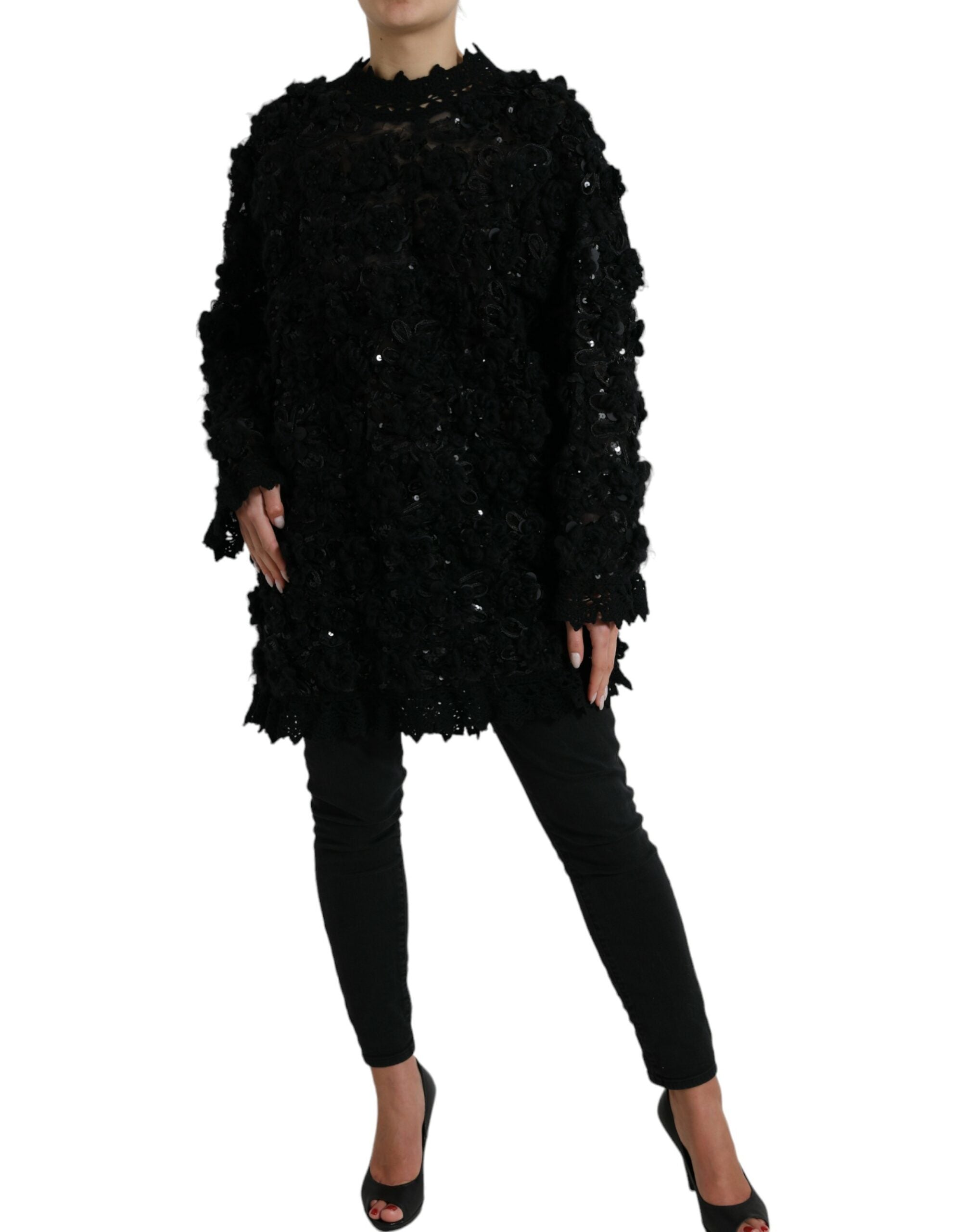 Dolce & Gabbana Black Sequined Embellished Pullover Sweater Dolce & Gabbana