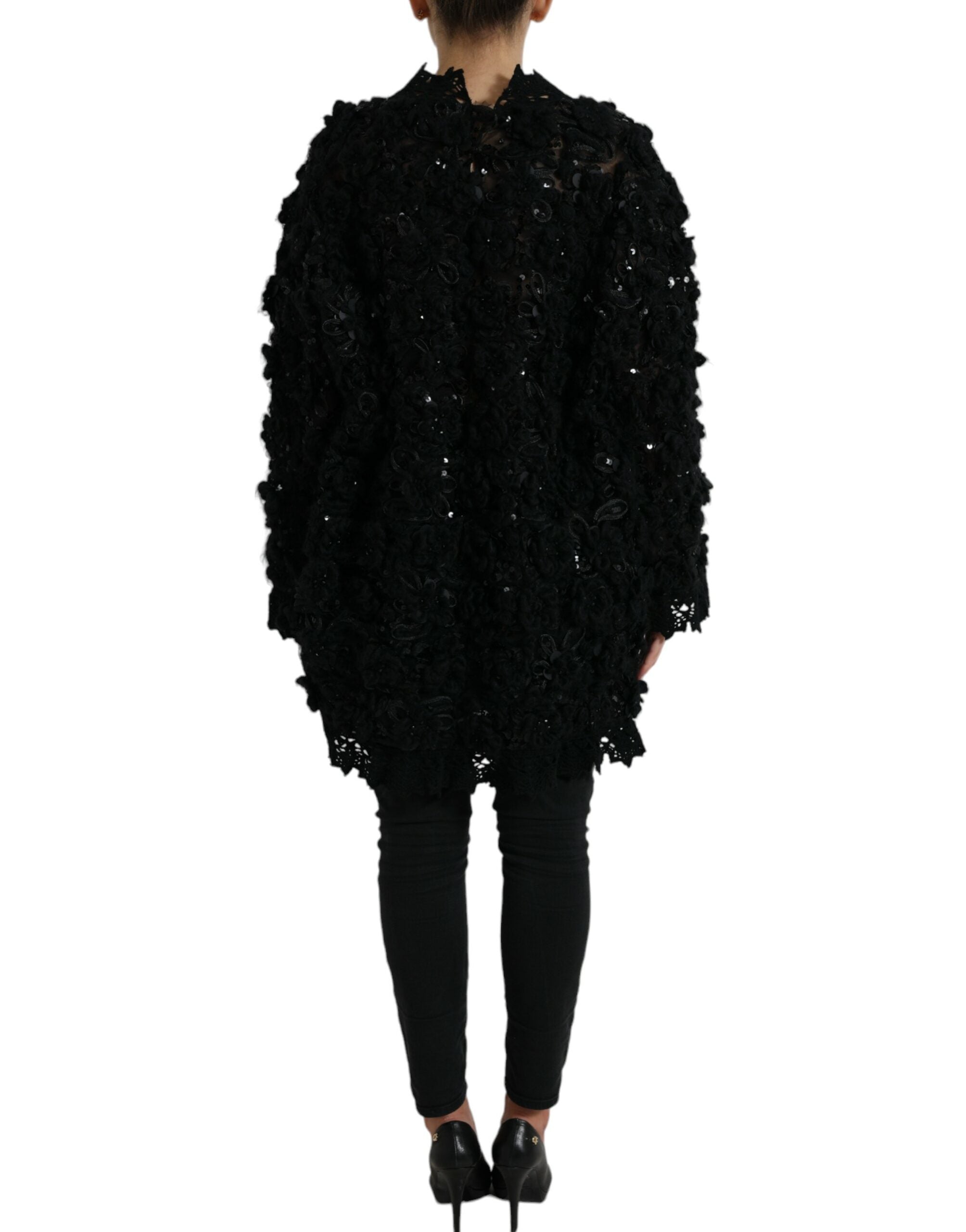 Dolce & Gabbana Black Sequined Embellished Pullover Sweater Dolce & Gabbana