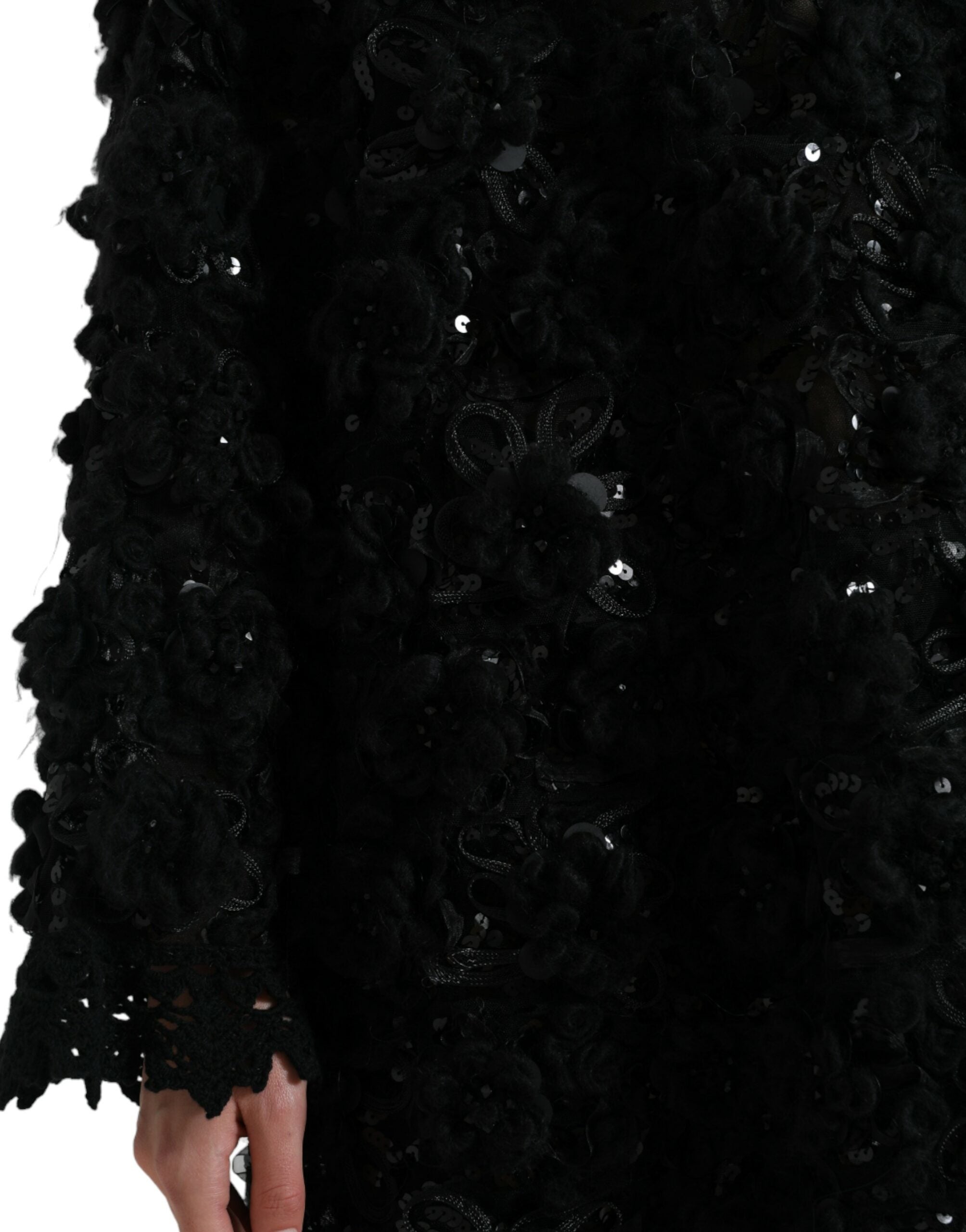 Dolce & Gabbana Black Sequined Embellished Pullover Sweater Dolce & Gabbana