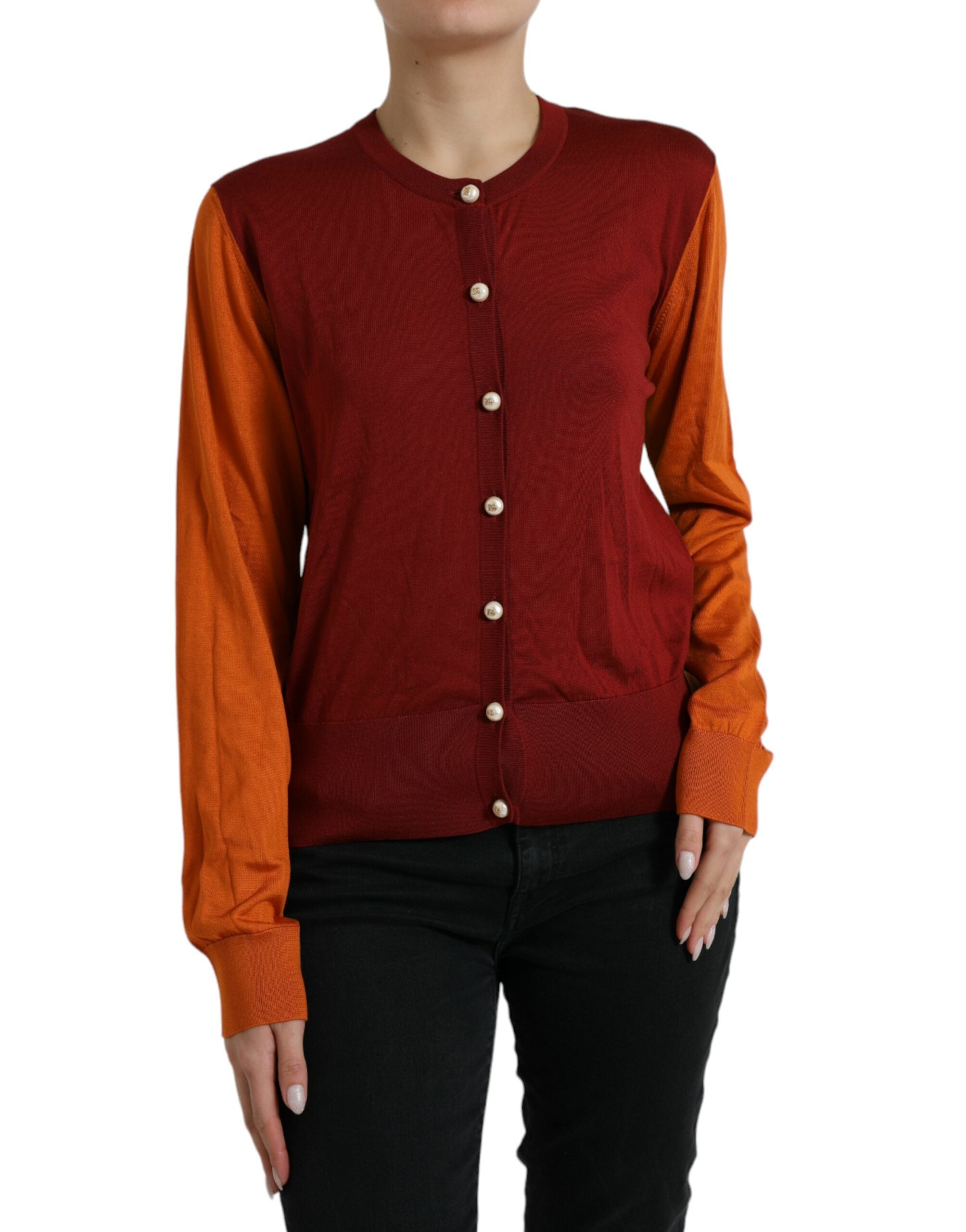 Dolce & Gabbana Multicolor Cardigan Color Block Silk Crewneck Sweater Dolce & Gabbana
