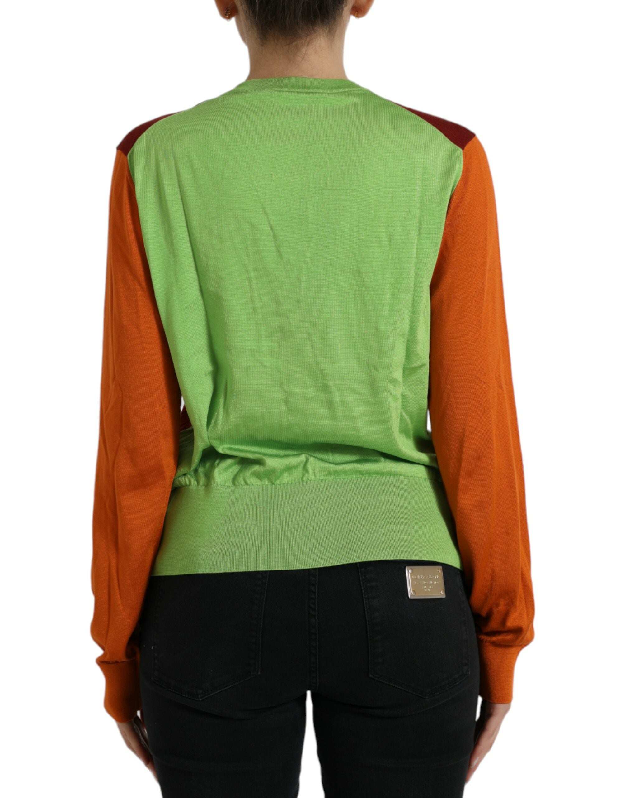 Dolce & Gabbana Multicolor Cardigan Color Block Silk Crewneck Sweater Dolce & Gabbana