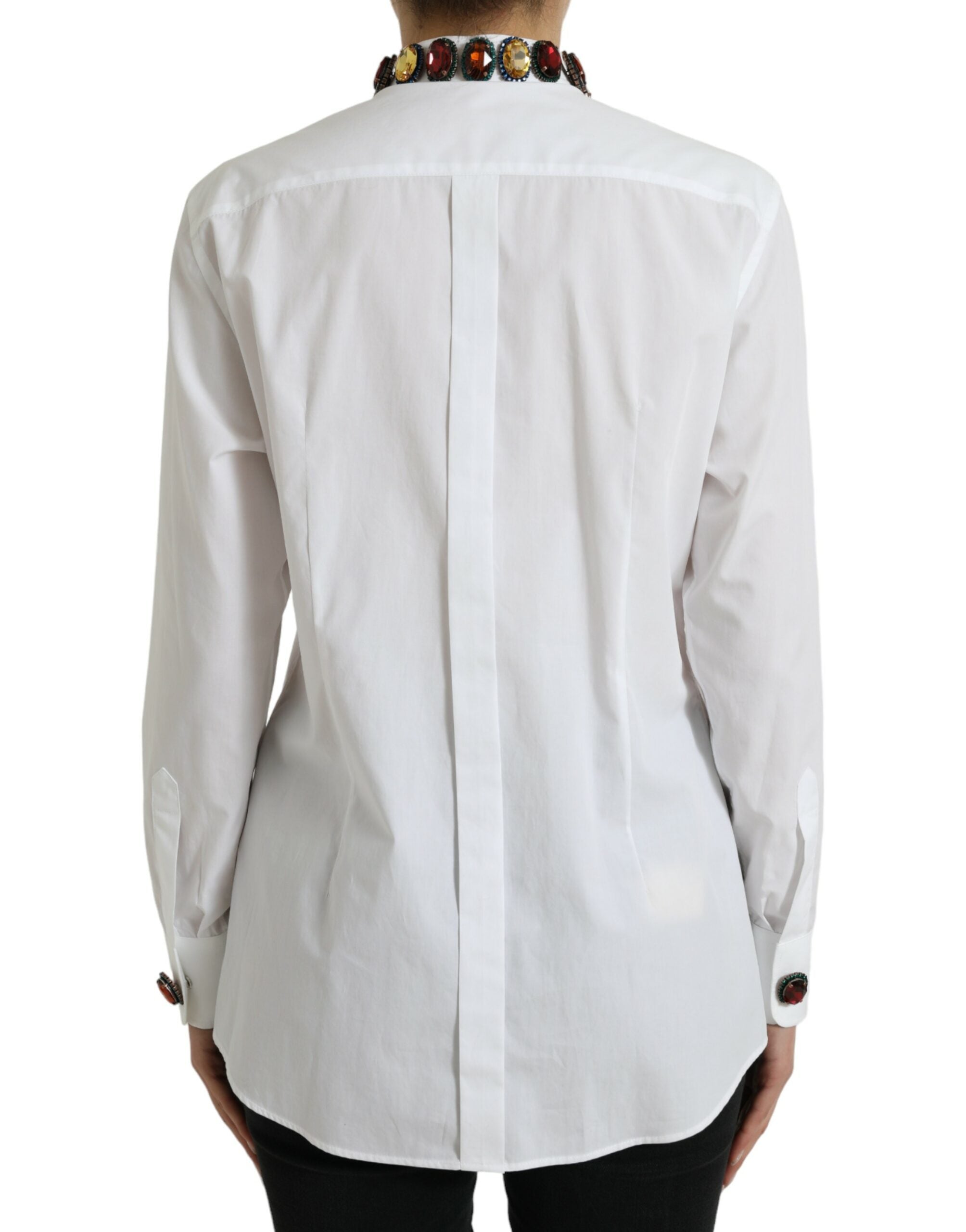Dolce & Gabbana White Cotton Crystals Embellished Shirt Top Dolce & Gabbana