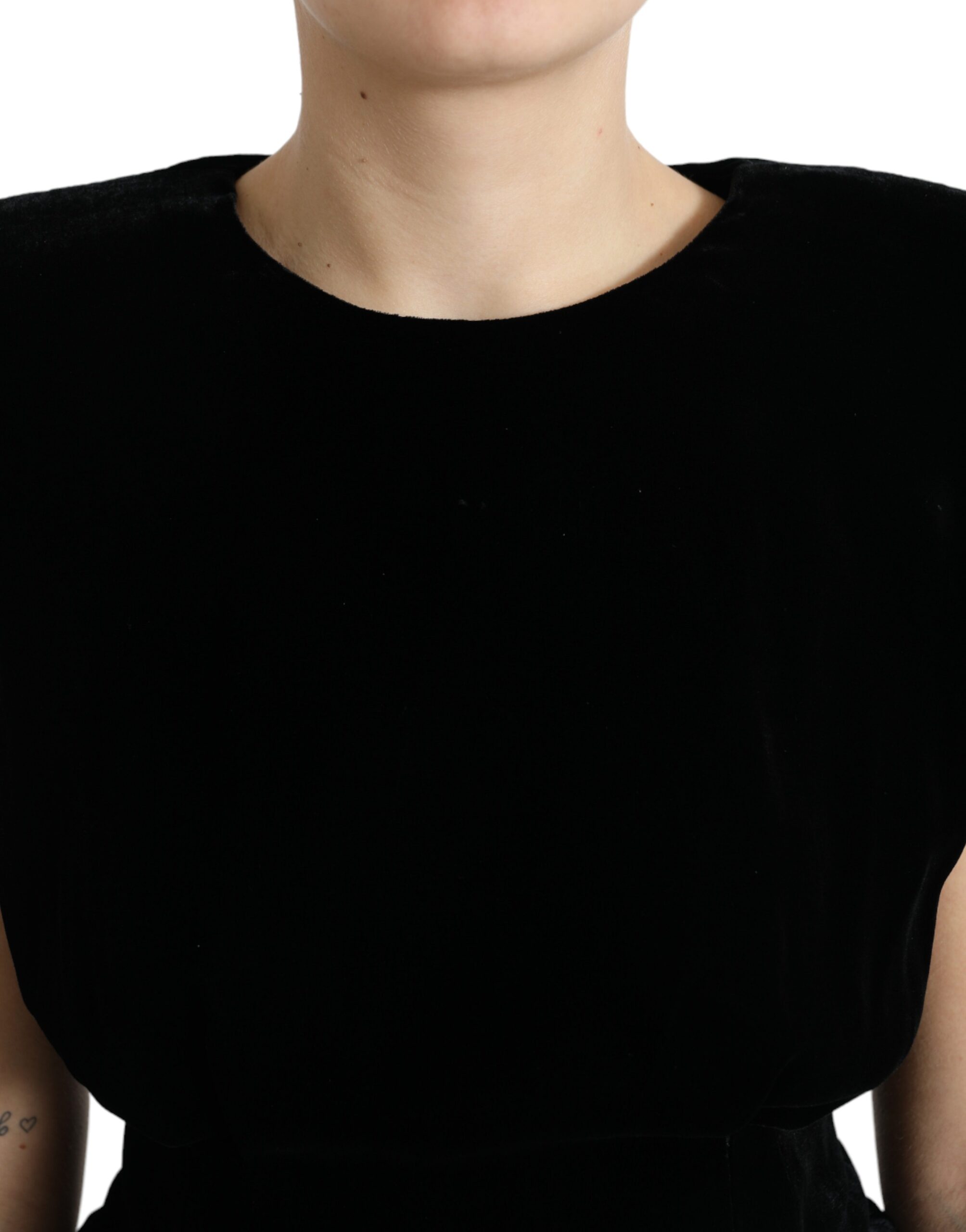Dolce & Gabbana Black Velvet Fitted Padded Shoulder Blouse Top Dolce & Gabbana
