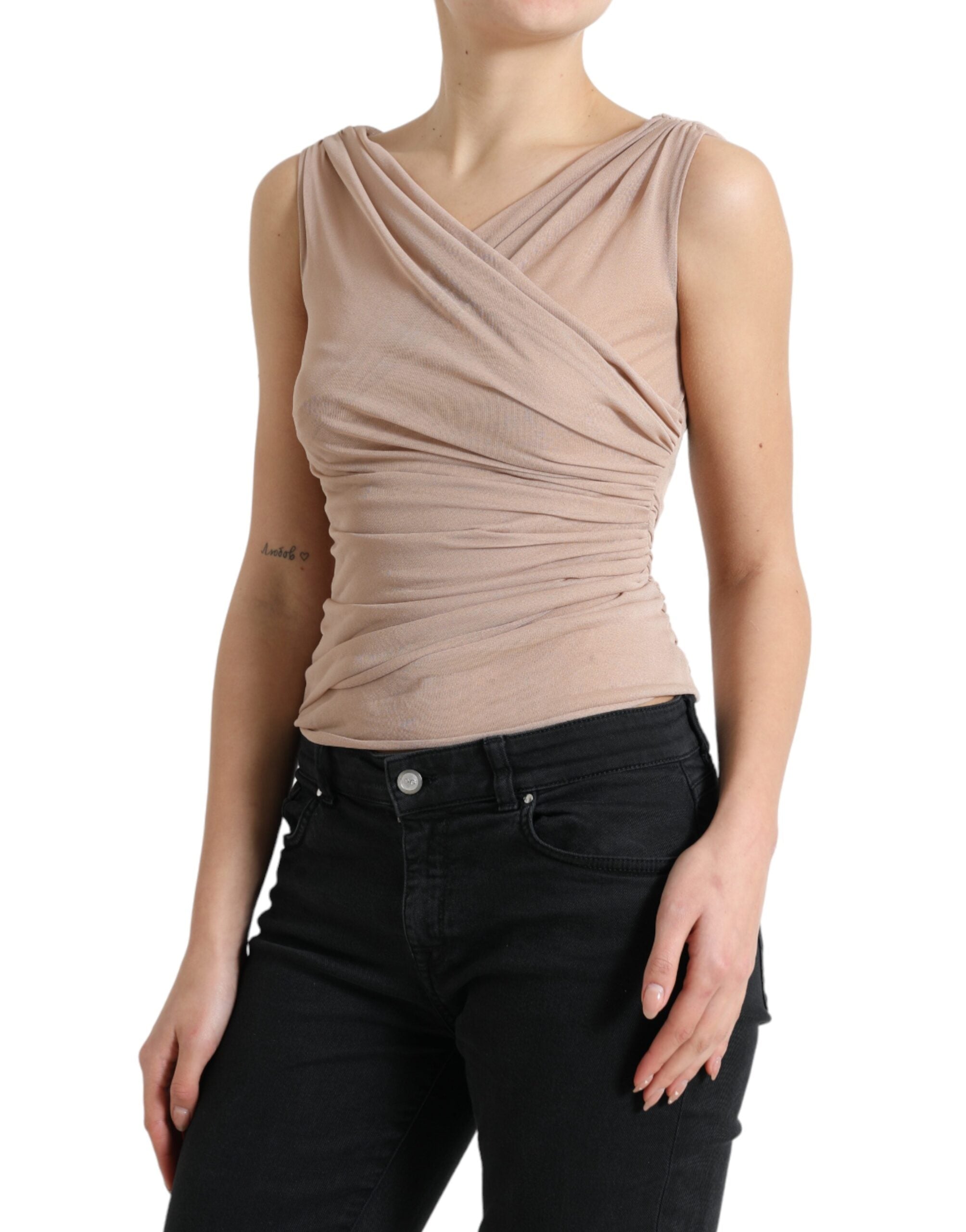 Dolce & Gabbana Beige Viscose V-neck Sleeveless Tank Top Dolce & Gabbana