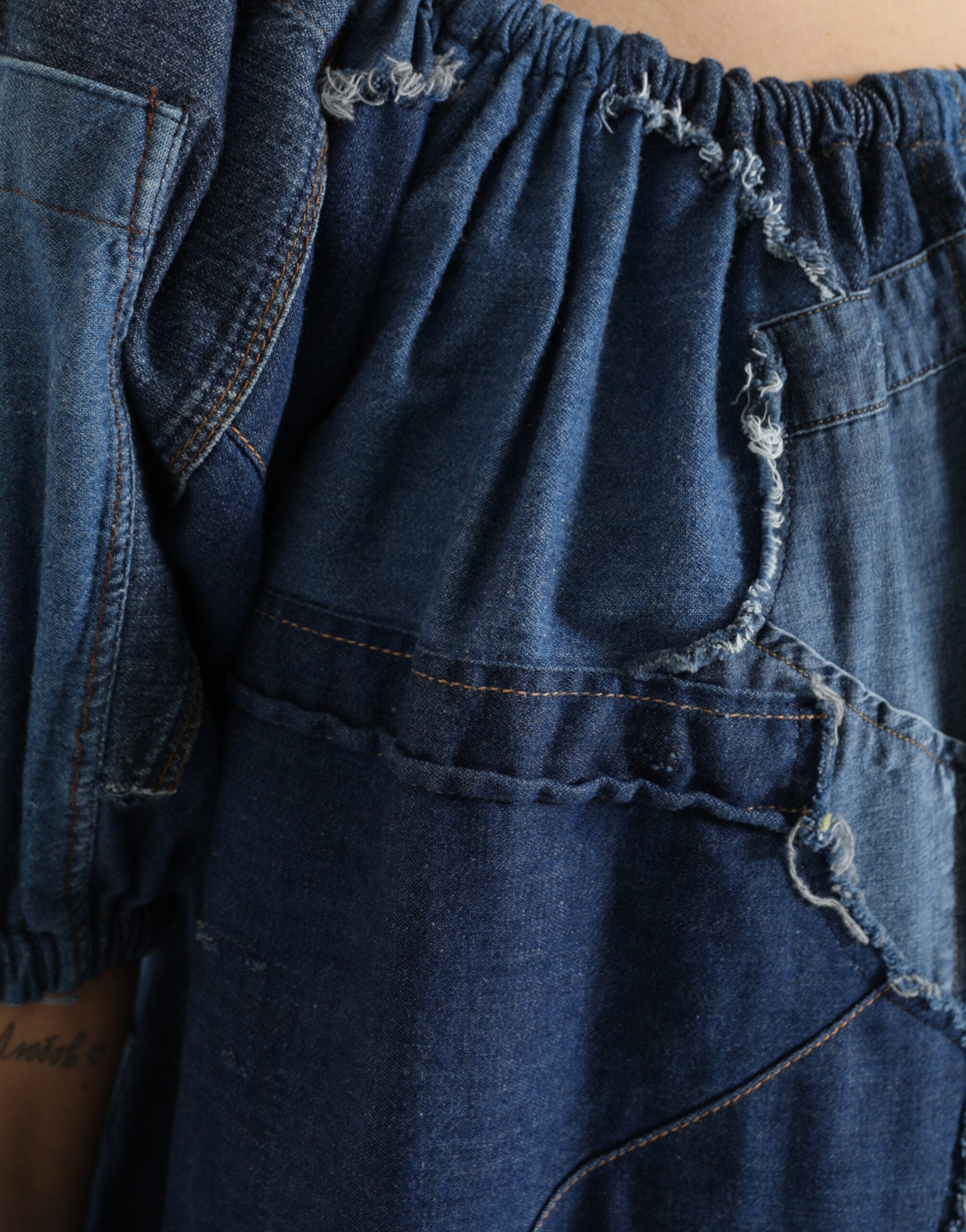 Dolce & Gabbana Blue Patchwork Short Sleeves Denim Blouse Top Dolce & Gabbana