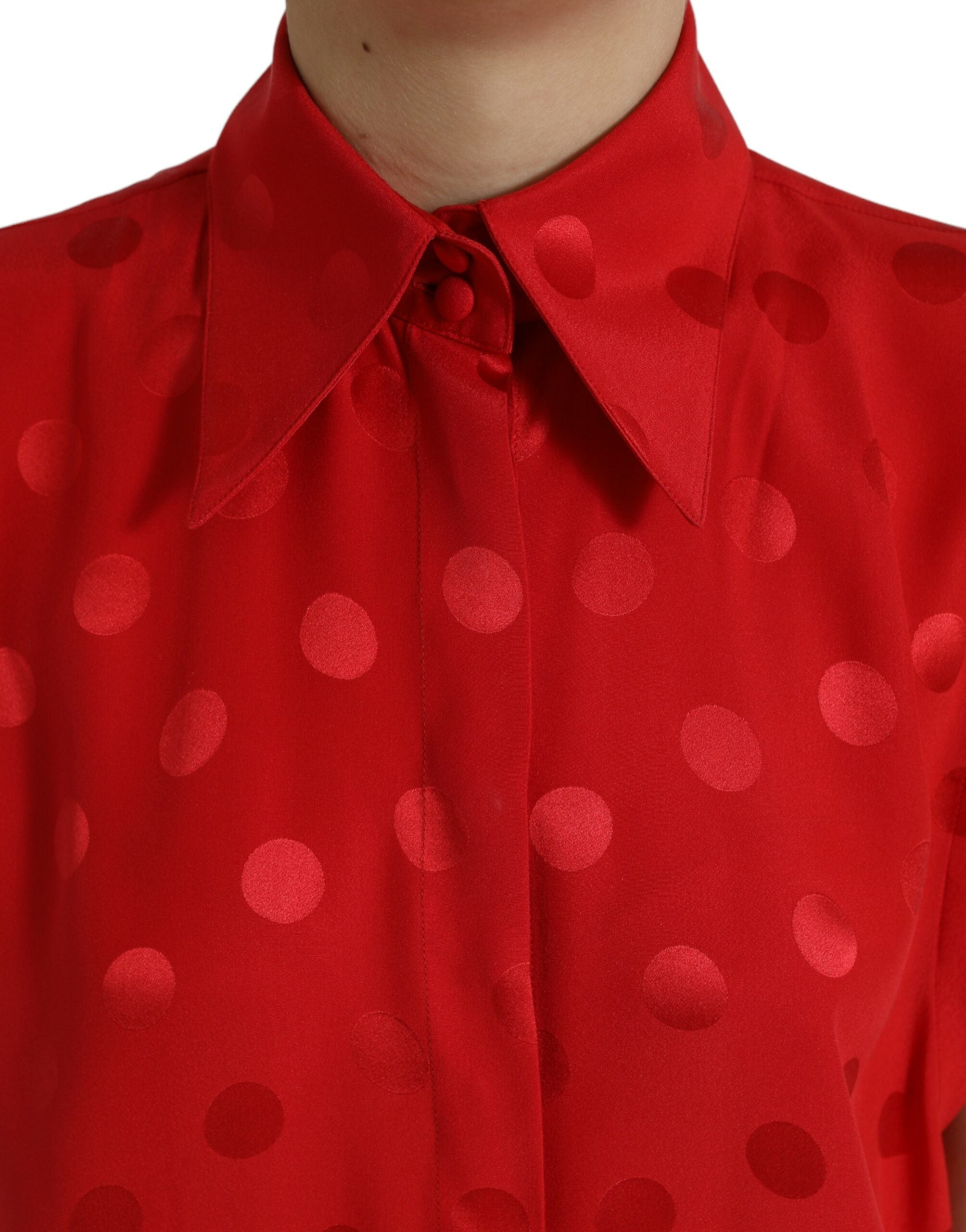 Dolce & Gabbana Red Polka Dot Sleeveless Collared Blouse Top Dolce & Gabbana