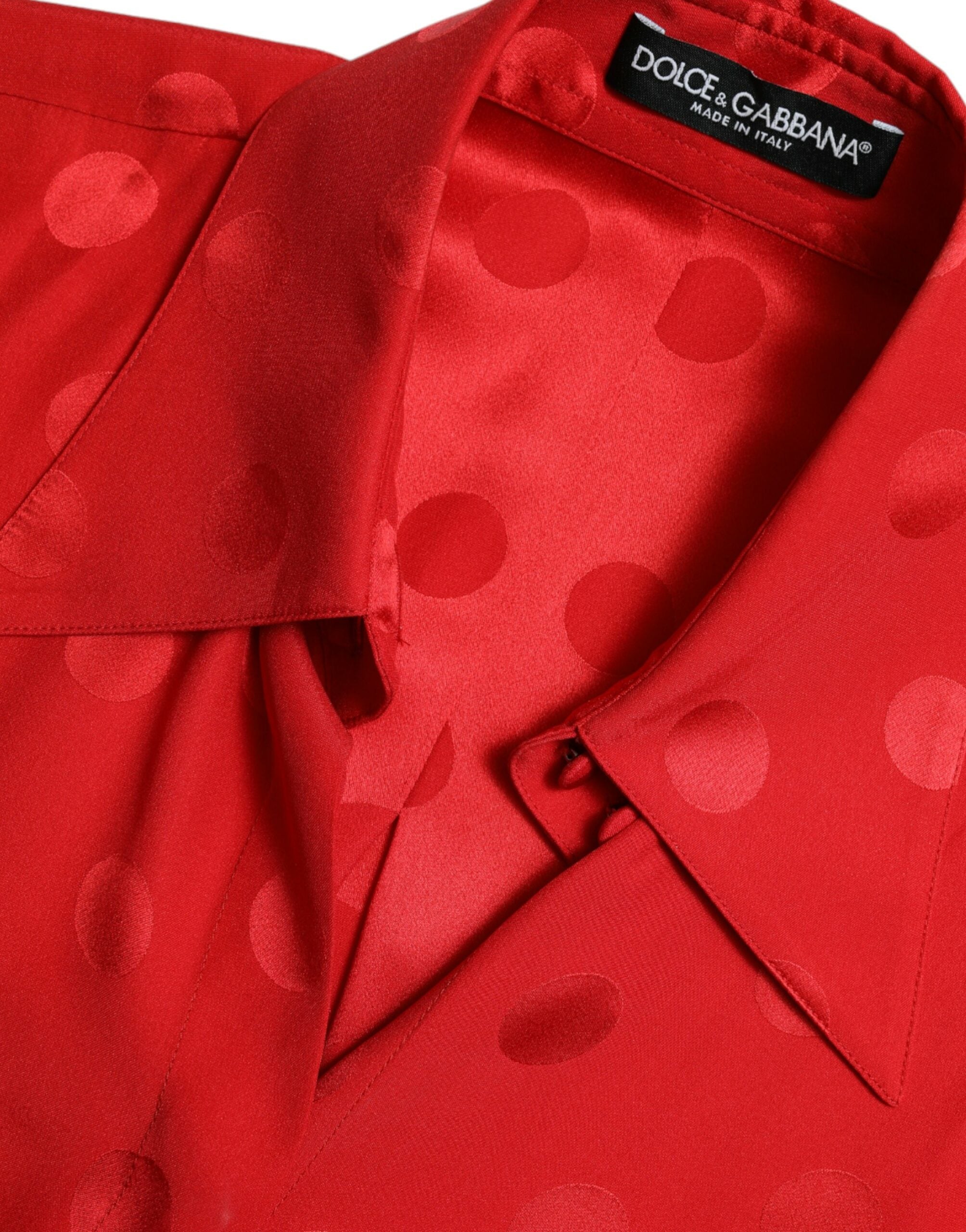 Dolce & Gabbana Red Polka Dot Sleeveless Collared Blouse Top Dolce & Gabbana